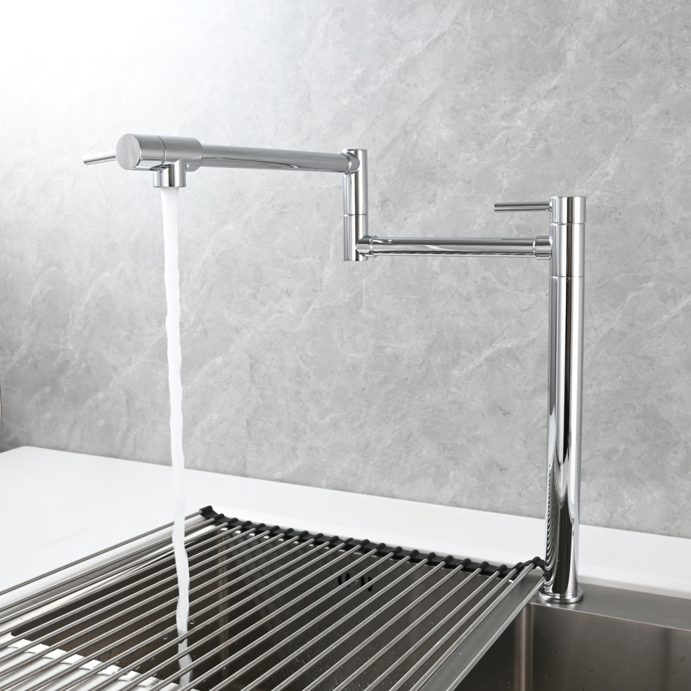 Tecmolog Brass Folding Faucet Single Cold Kitchen Tap with Double Joint Swing Arms