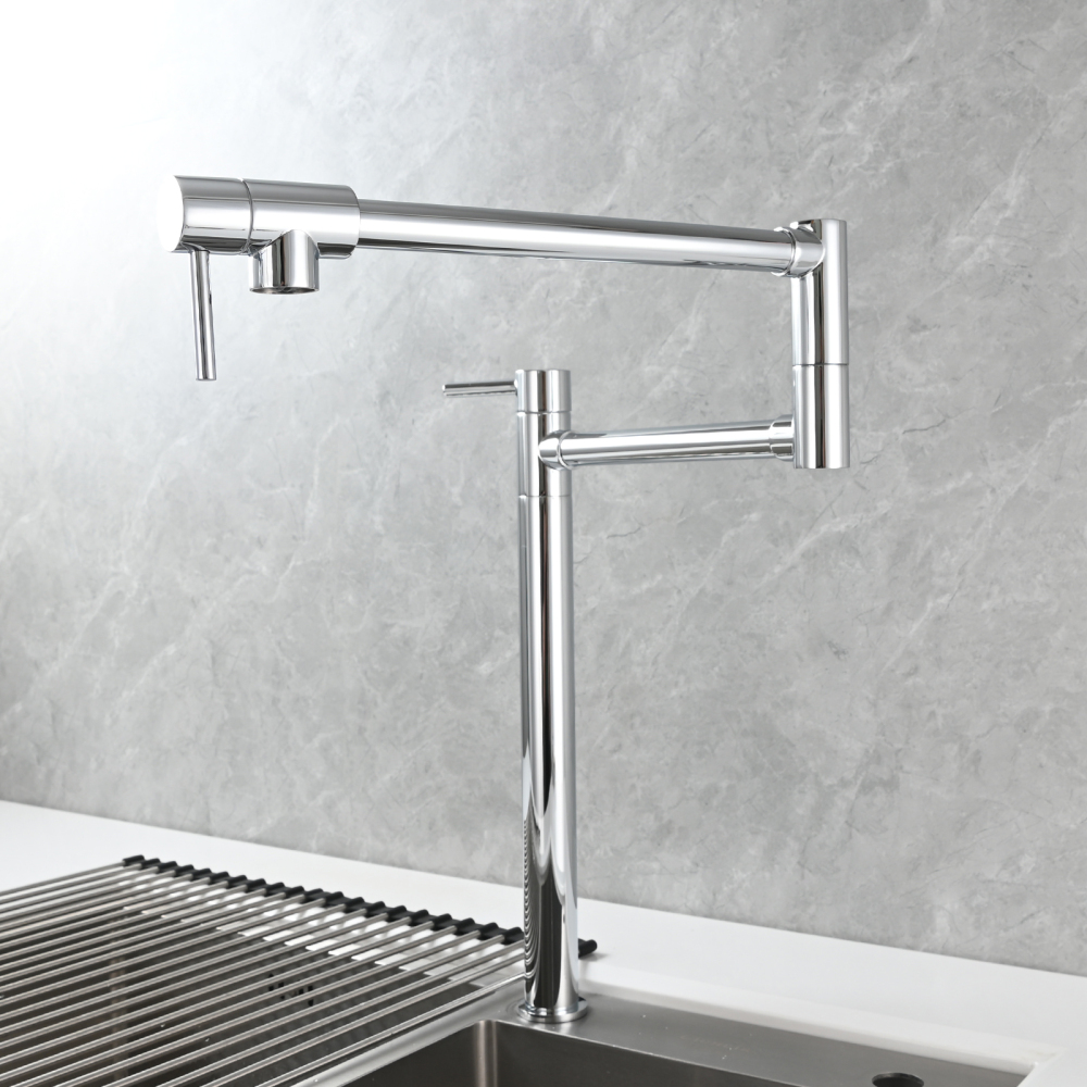 Tecmolog Brass Folding Faucet Single Cold Kitchen Tap with Double Joint Swing Arms