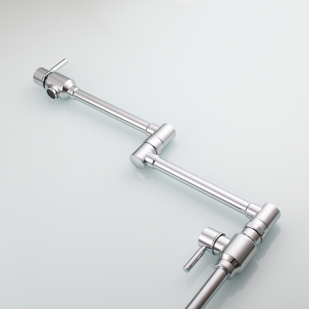 Tecmolog Brass Folding Deck Mount Pot Faucets Over Stove,Single Cold Kitchen Tap with Double Joint Swing Arms