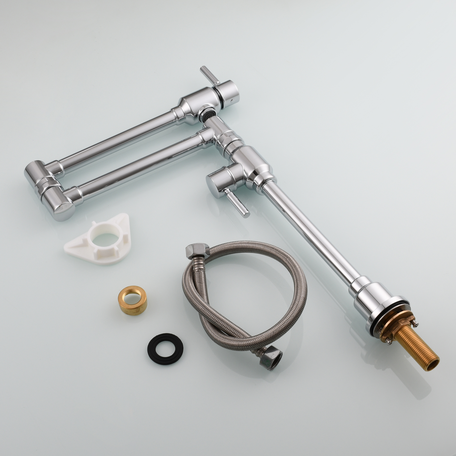 Tecmolog Brass Folding Deck Mount Pot Faucets Over Stove,Single Cold Kitchen Tap with Double Joint Swing Arms