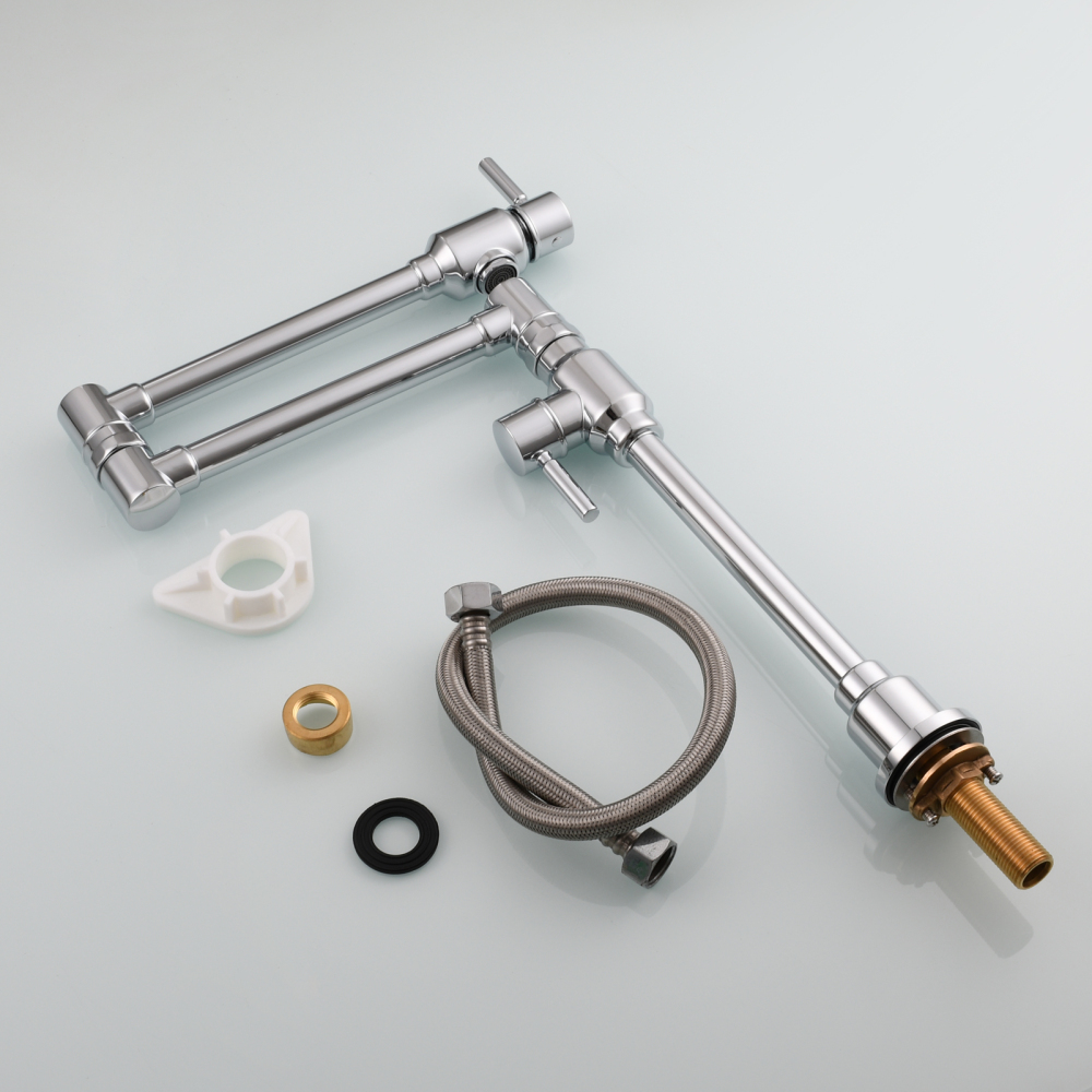 Tecmolog Brass Folding Deck Mount Pot Faucets Over Stove,Single Cold Kitchen Tap with Double Joint Swing Arms