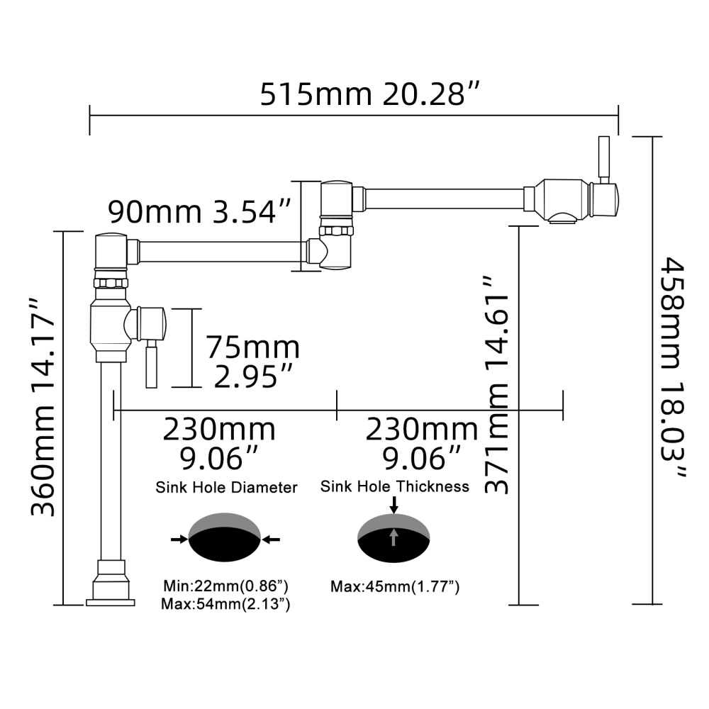 Tecmolog Brass Folding Deck Mount Pot Faucets Over Stove,Single Cold Kitchen Tap with Double Joint Swing Arms