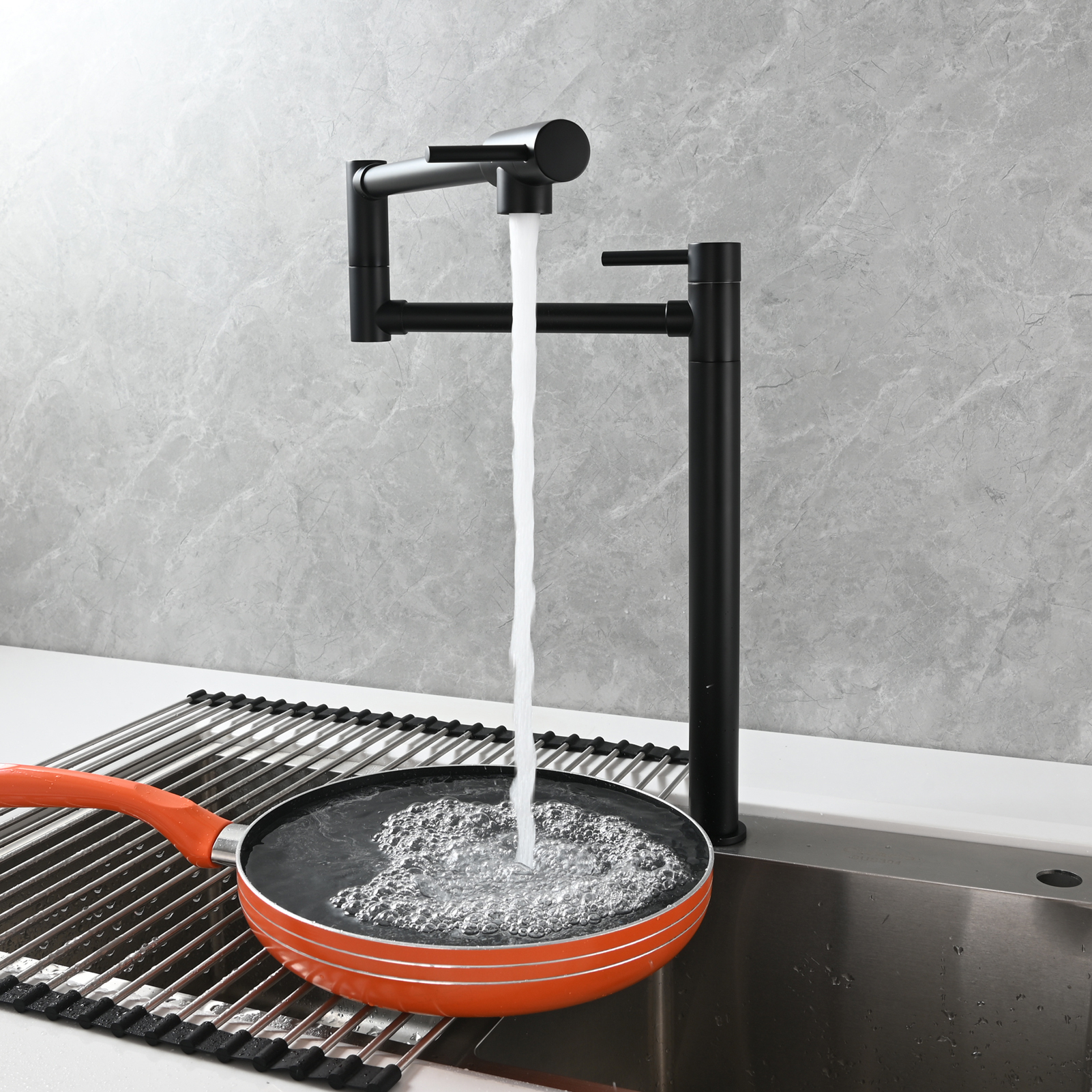 Tecmolog Brass Folding Faucet Single Cold Kitchen Tap with Double Joint Swing Arms