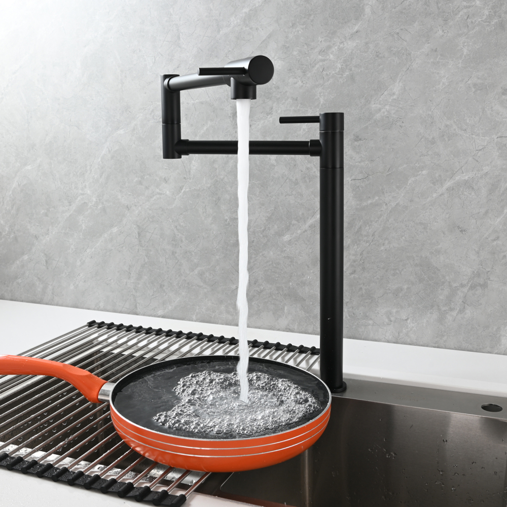 Tecmolog Brass Folding Faucet Single Cold Kitchen Tap with Double Joint Swing Arms