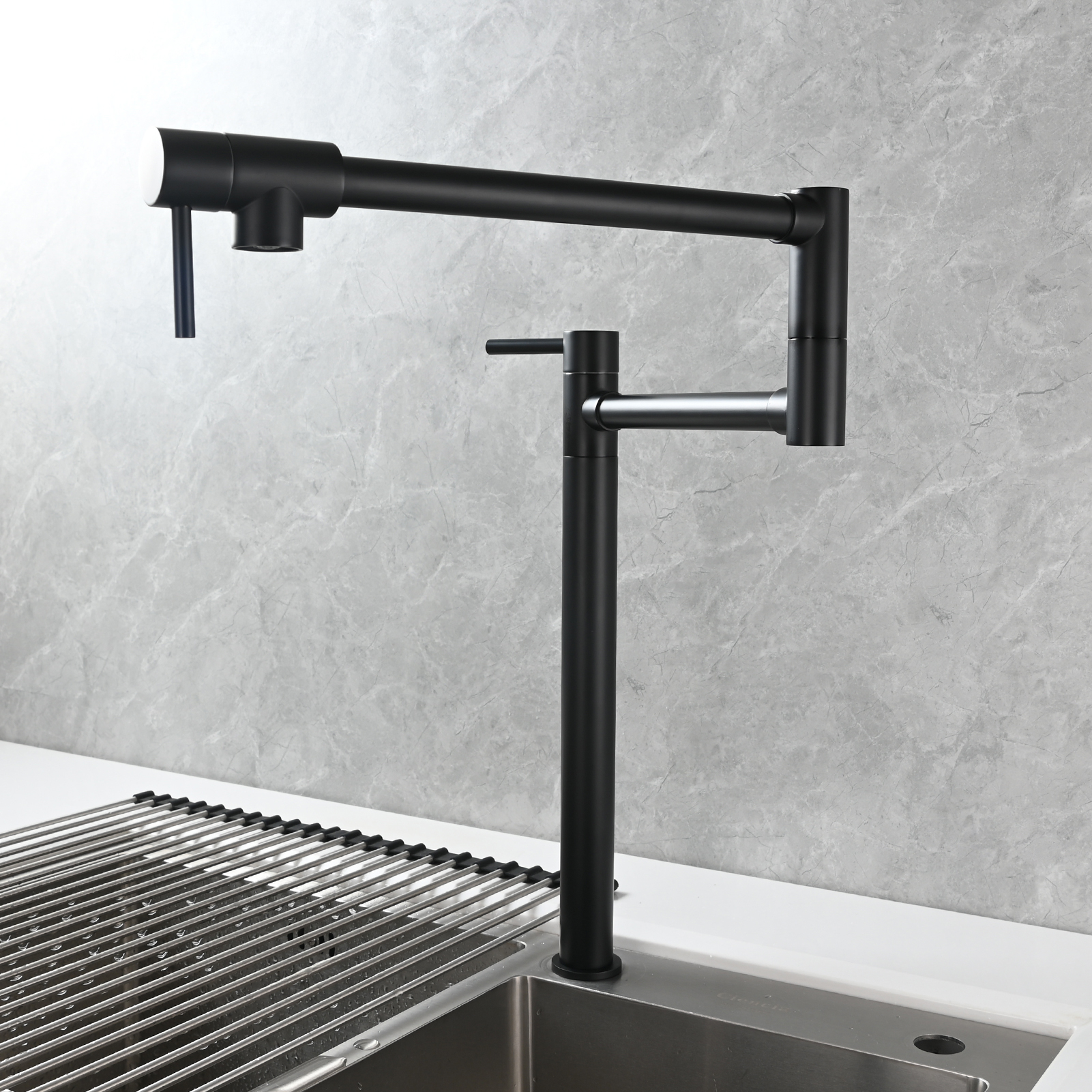 Tecmolog Brass Folding Faucet Single Cold Kitchen Tap with Double Joint Swing Arms