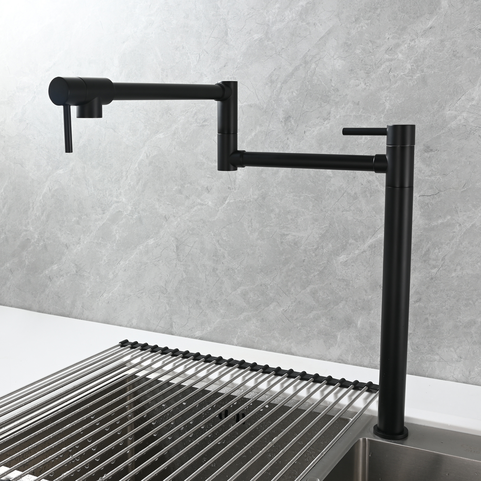 Tecmolog Brass Folding Faucet Single Cold Kitchen Tap with Double Joint Swing Arms