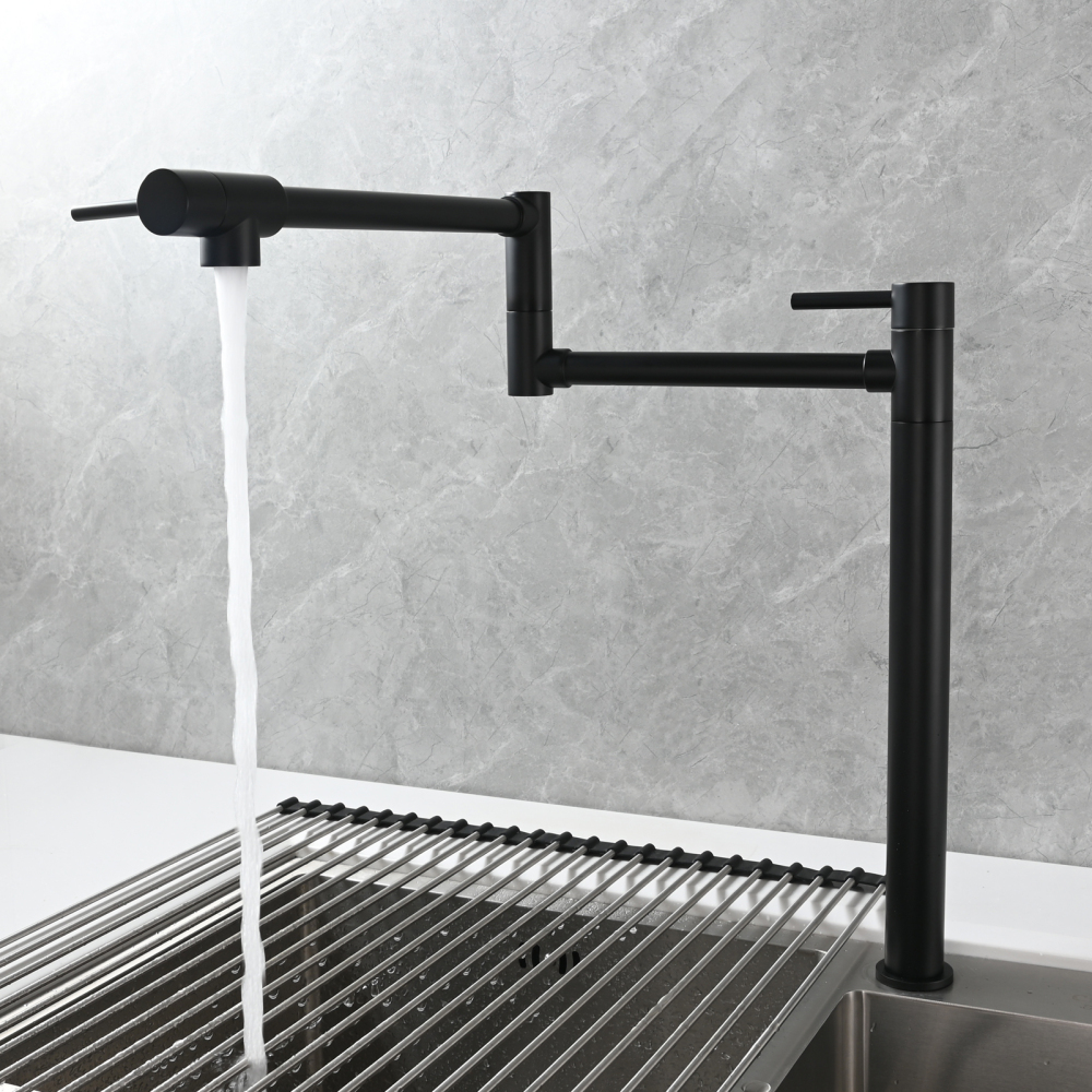 Tecmolog Brass Folding Faucet Single Cold Kitchen Tap with Double Joint Swing Arms