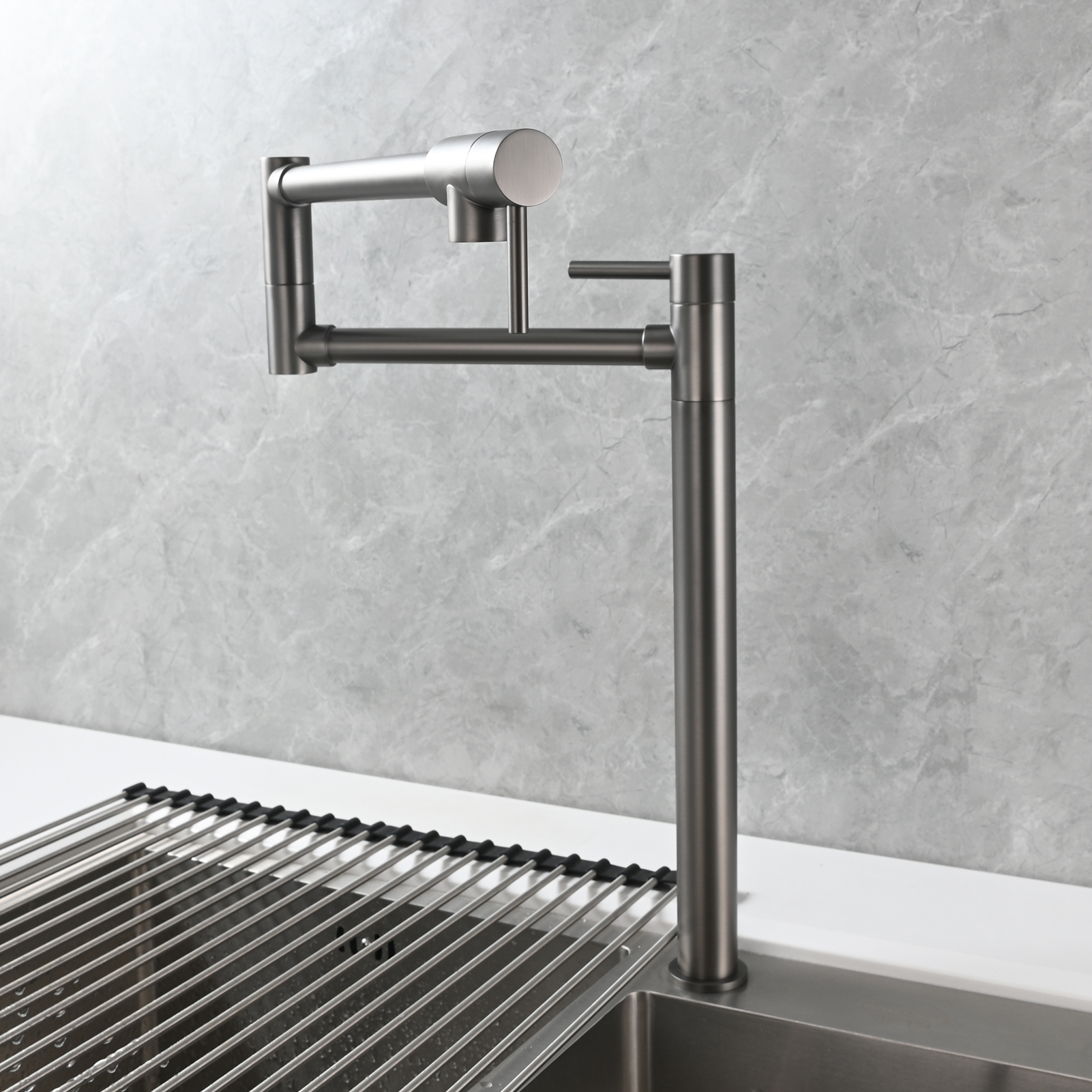 Tecmolog Brass Folding Faucet Single Cold Kitchen Tap with Double Joint Swing Arms