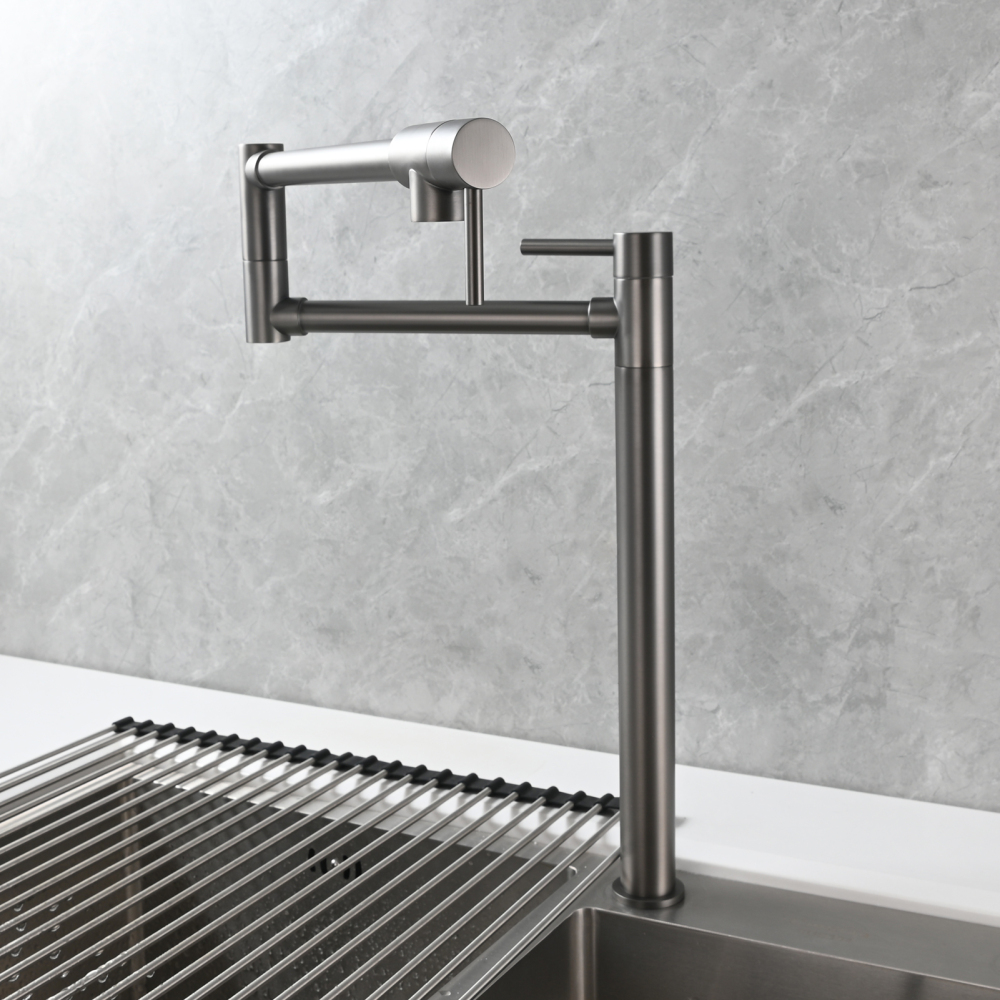 Tecmolog Brass Folding Faucet Single Cold Kitchen Tap with Double Joint Swing Arms