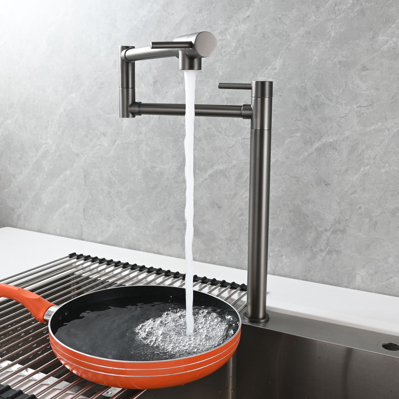 Tecmolog Brass Folding Faucet Single Cold Kitchen Tap with Double Joint Swing Arms
