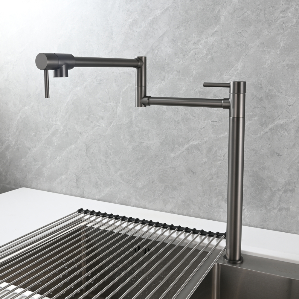 Tecmolog Brass Folding Faucet Single Cold Kitchen Tap with Double Joint Swing Arms