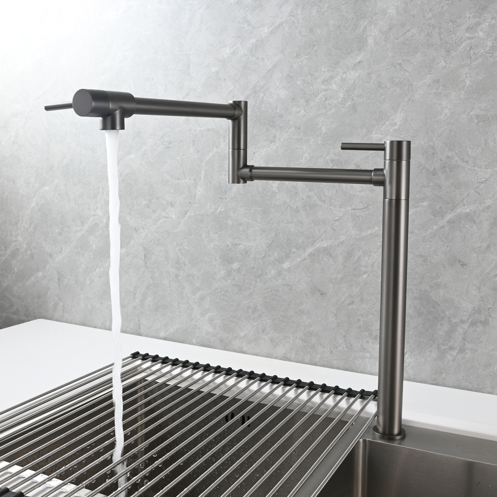 Tecmolog Brass Folding Faucet Single Cold Kitchen Tap with Double Joint Swing Arms
