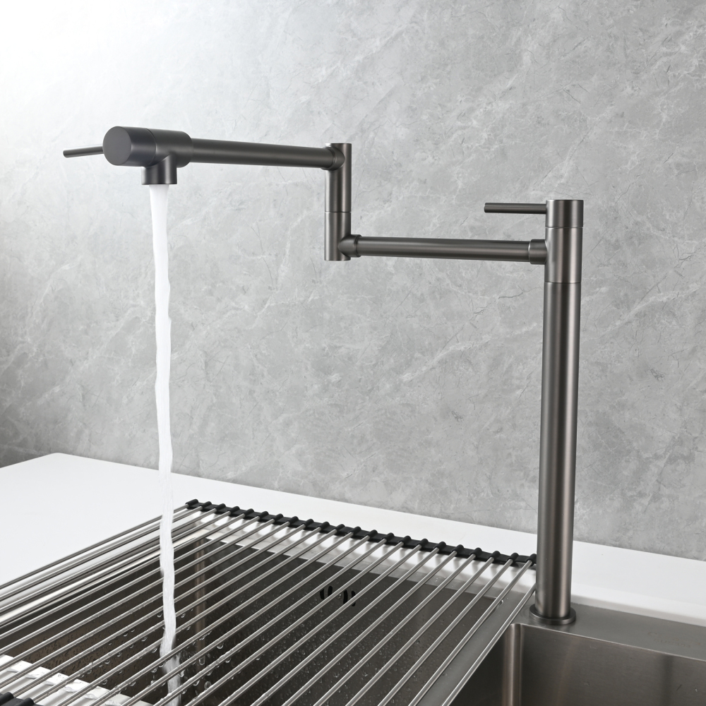 Tecmolog Brass Folding Faucet Single Cold Kitchen Tap with Double Joint Swing Arms