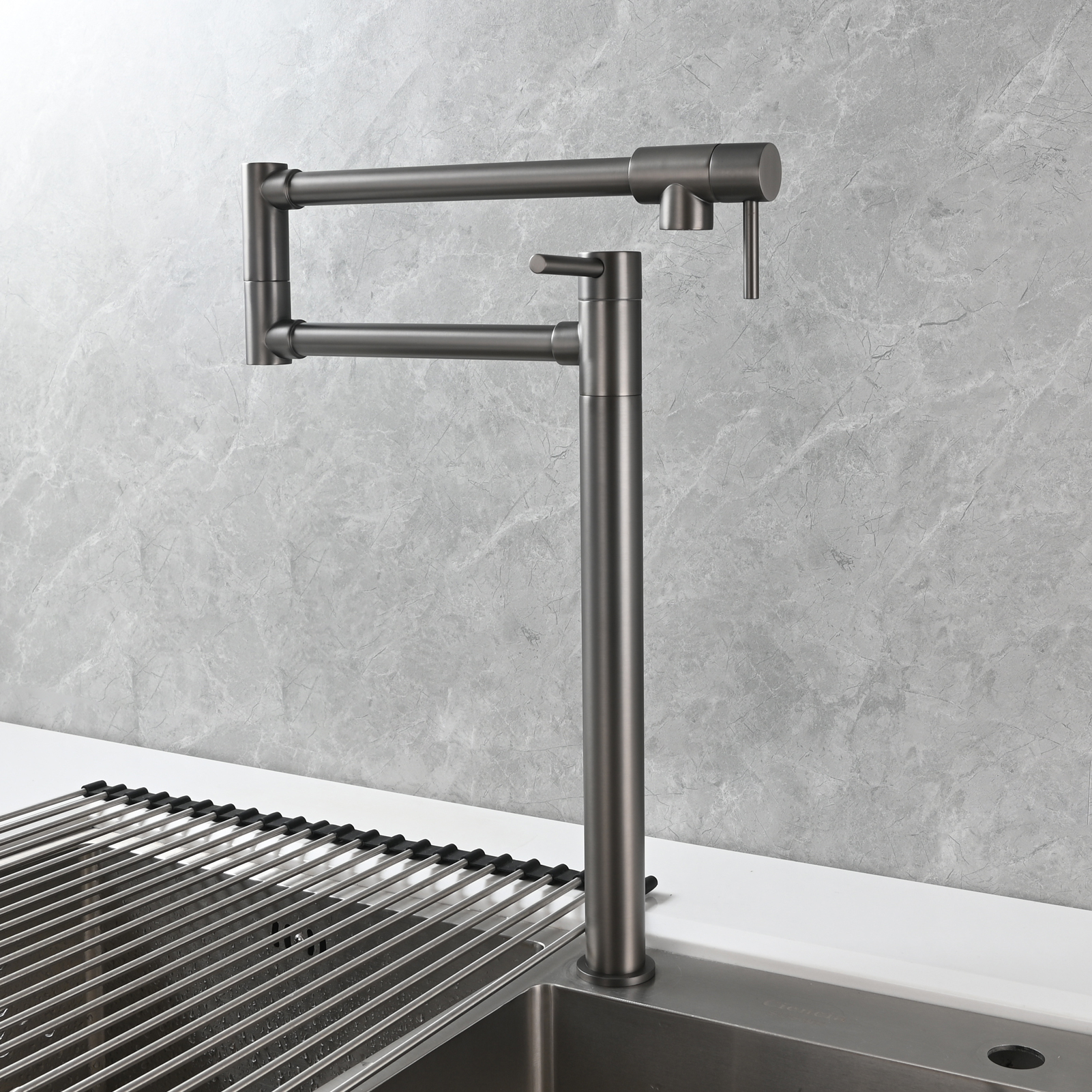 Tecmolog Brass Folding Faucet Single Cold Kitchen Tap with Double Joint Swing Arms