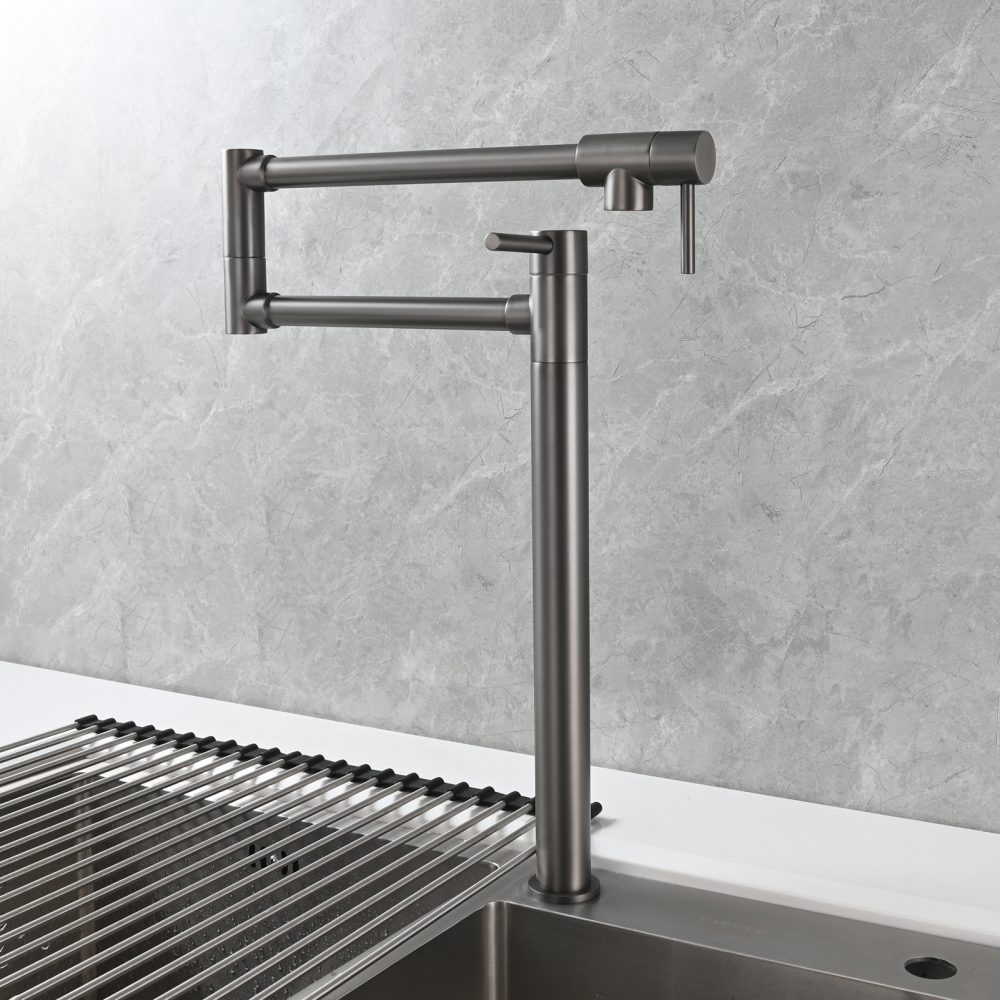 Tecmolog Brass Folding Faucet Single Cold Kitchen Tap with Double Joint Swing Arms