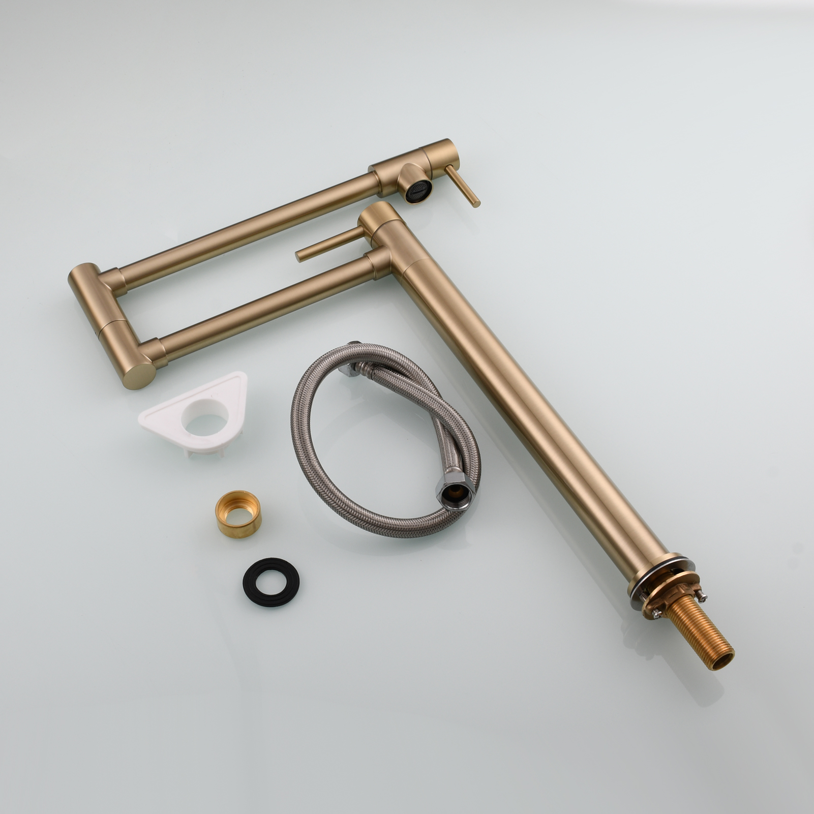 Tecmolog Brass Folding Faucet Single Cold Kitchen Tap with Double Joint Swing Arms