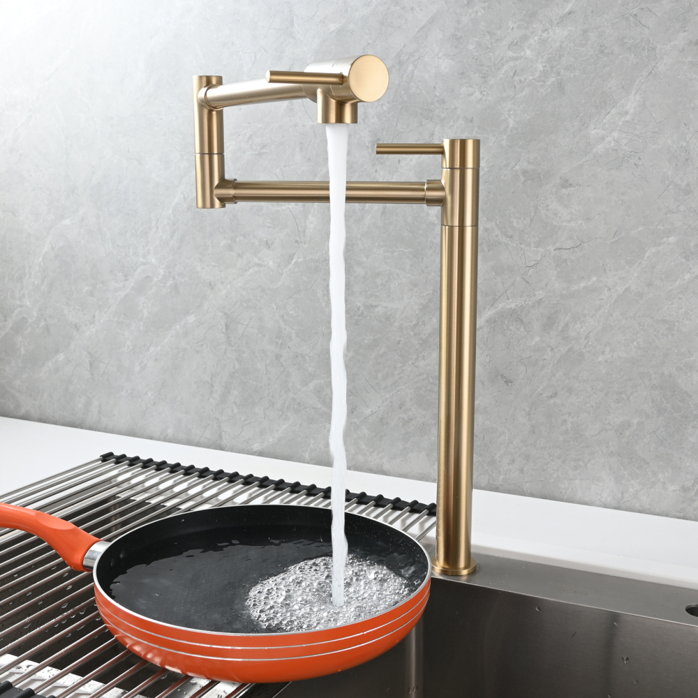 Tecmolog Brass Folding Faucet Single Cold Kitchen Tap with Double Joint Swing Arms