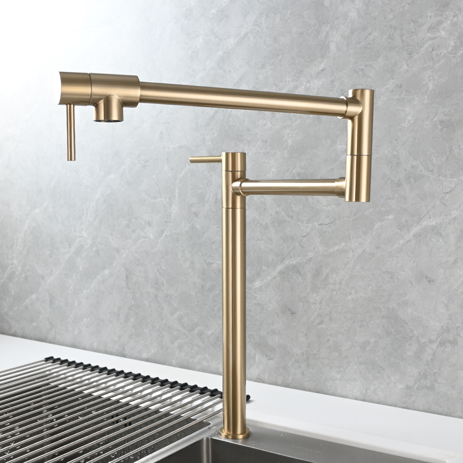 Tecmolog Brass Folding Faucet Single Cold Kitchen Tap with Double Joint Swing Arms