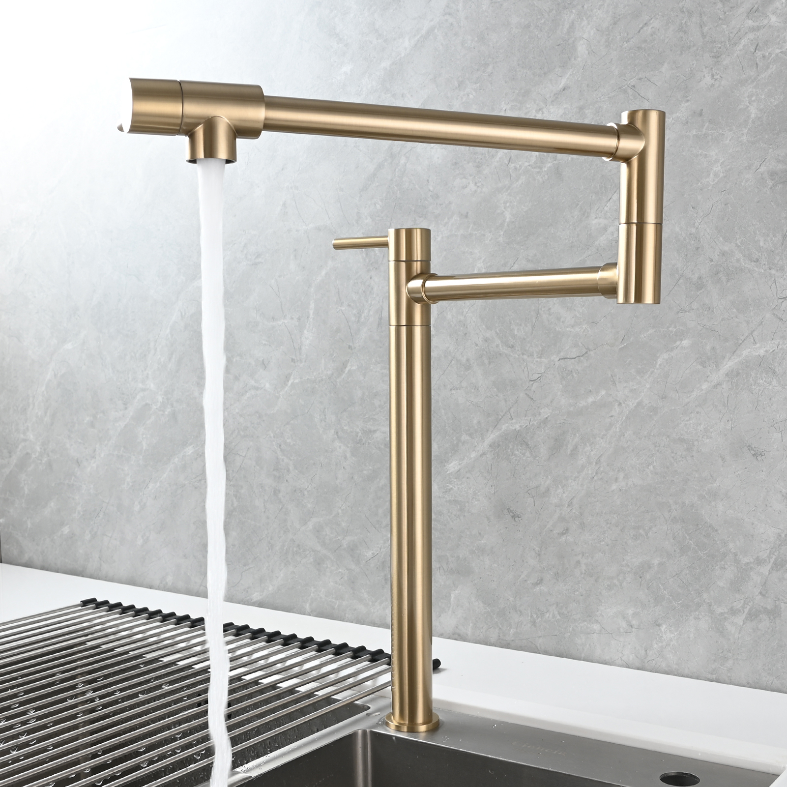 Tecmolog Brass Folding Faucet Single Cold Kitchen Tap with Double Joint Swing Arms
