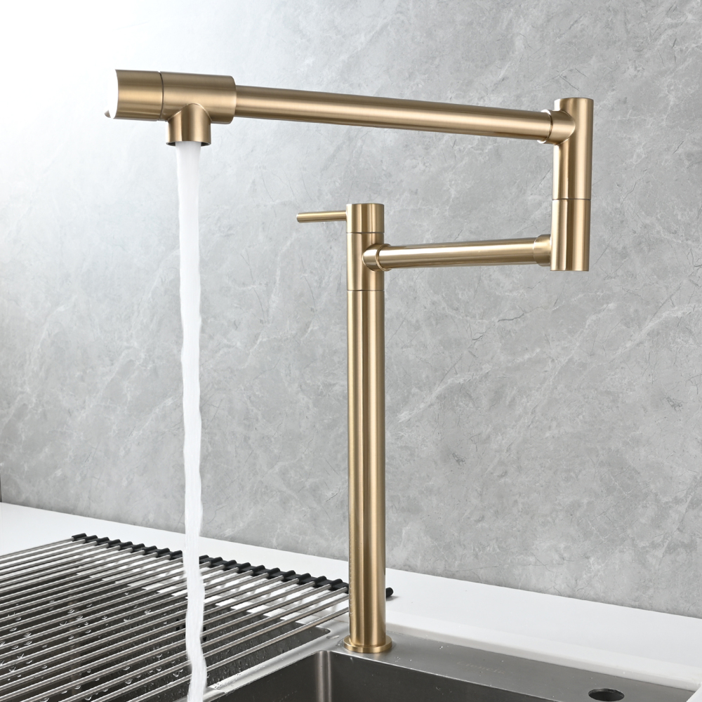Tecmolog Brass Folding Faucet Single Cold Kitchen Tap with Double Joint Swing Arms