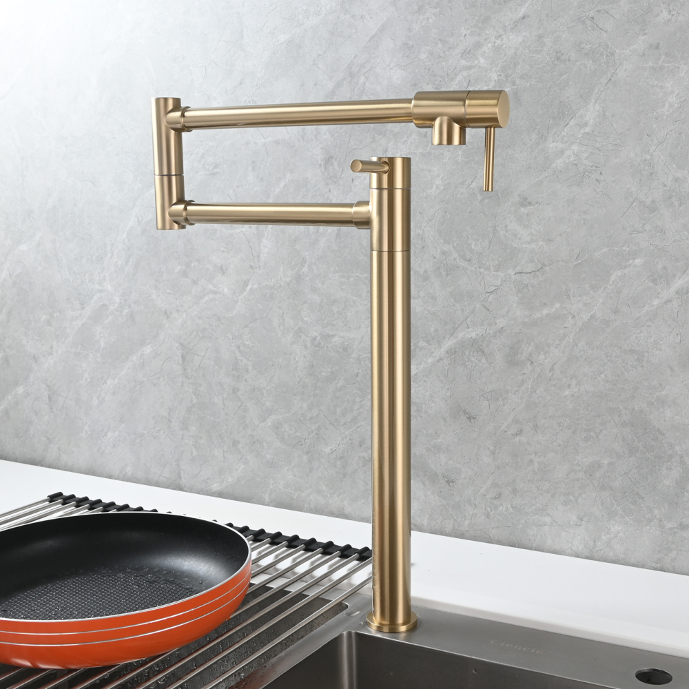 Tecmolog Brass Folding Faucet Single Cold Kitchen Tap with Double Joint Swing Arms