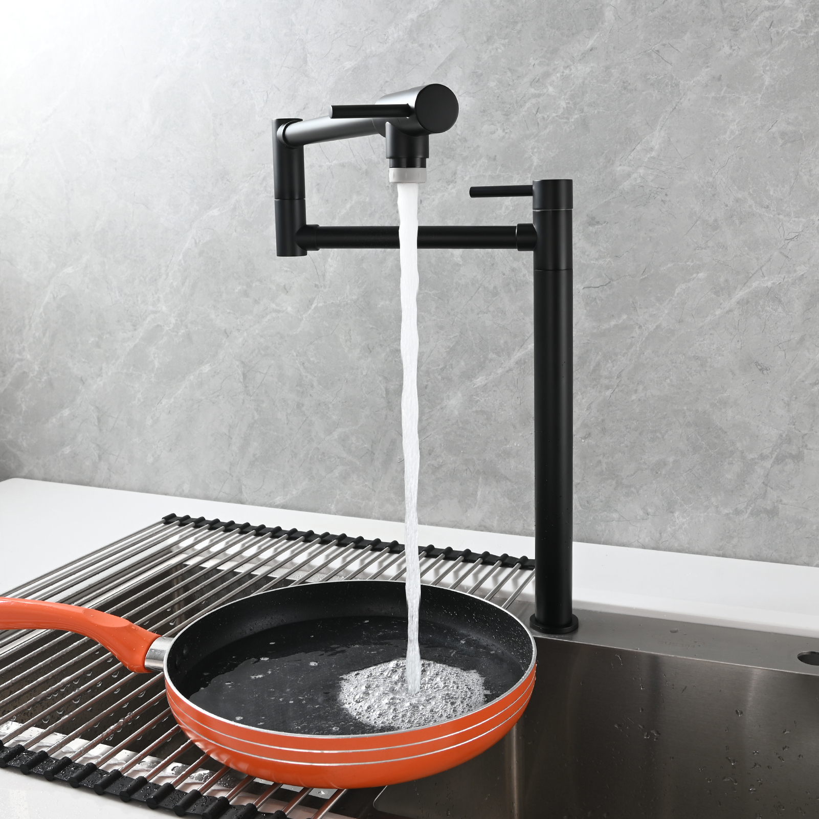 Tecmolog Brass Folding Faucet Single Cold Kitchen Tap with Double Joint Swing Arms