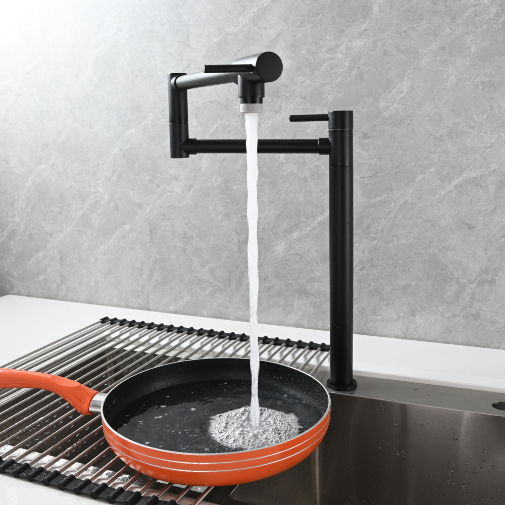 Tecmolog Brass Folding Faucet Single Cold Kitchen Tap with Double Joint Swing Arms