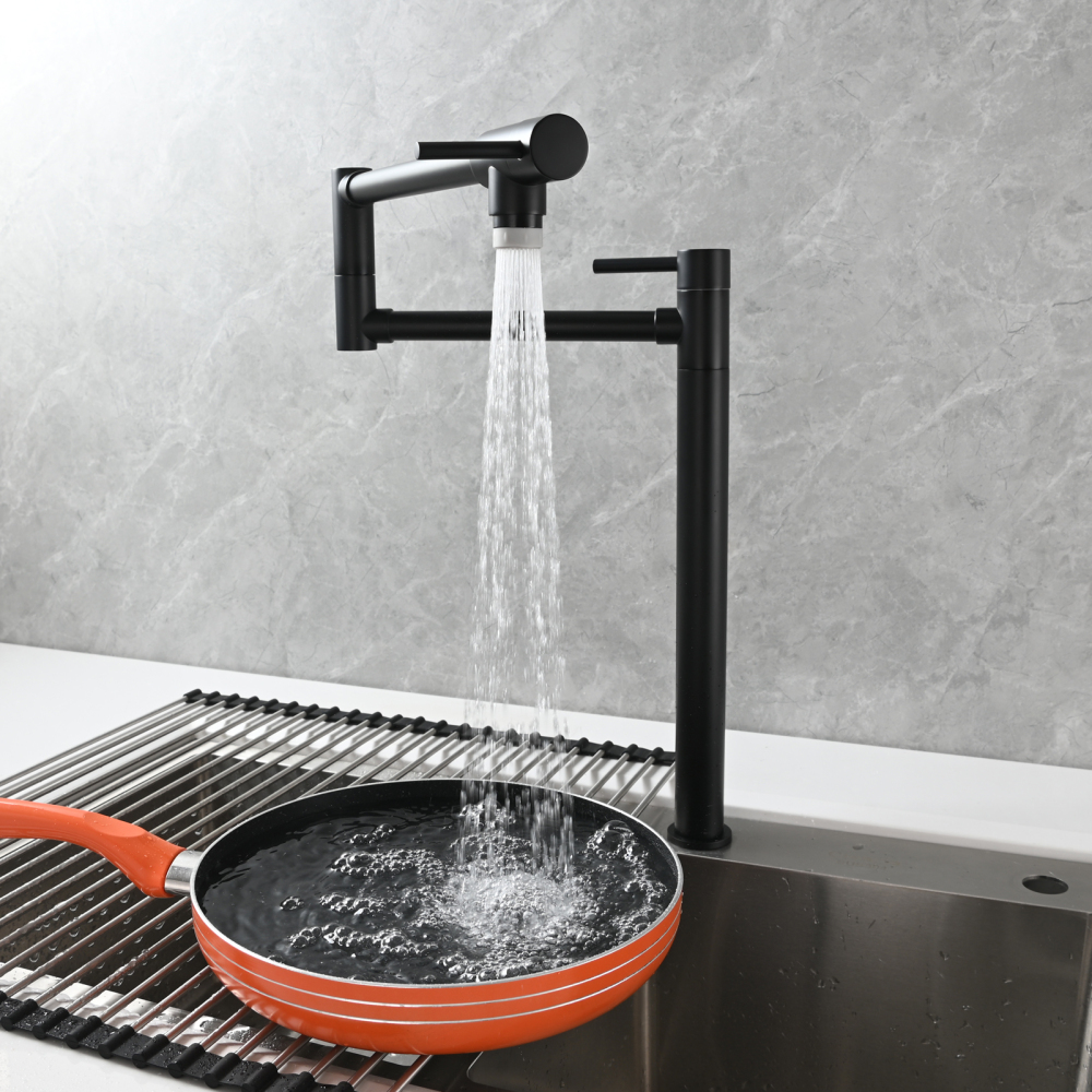 Tecmolog Brass Folding Faucet Single Cold Kitchen Tap with Double Joint Swing Arms