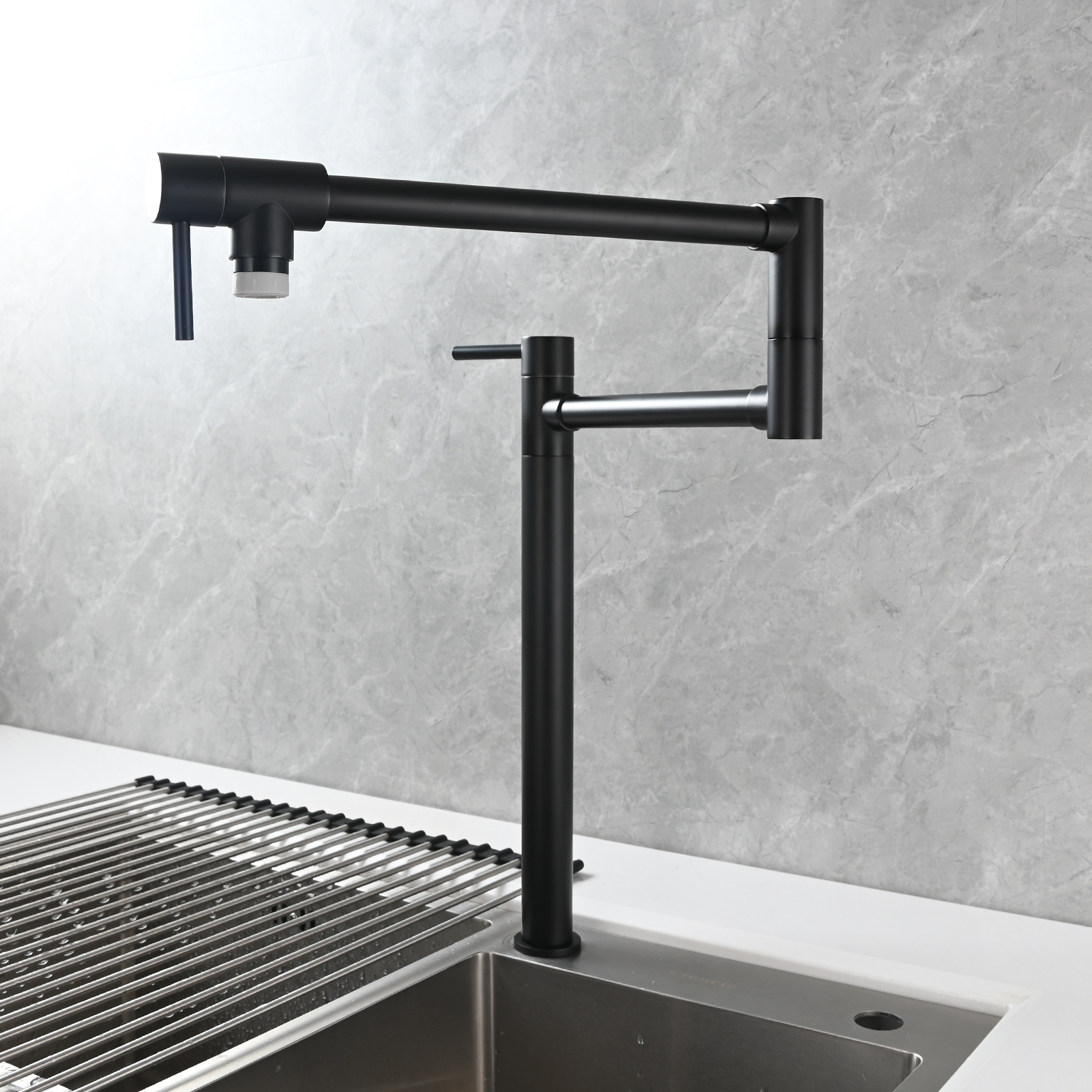 Tecmolog Brass Folding Faucet Single Cold Kitchen Tap with Double Joint Swing Arms