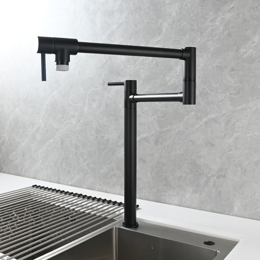 Tecmolog Brass Folding Faucet Single Cold Kitchen Tap with Double Joint Swing Arms