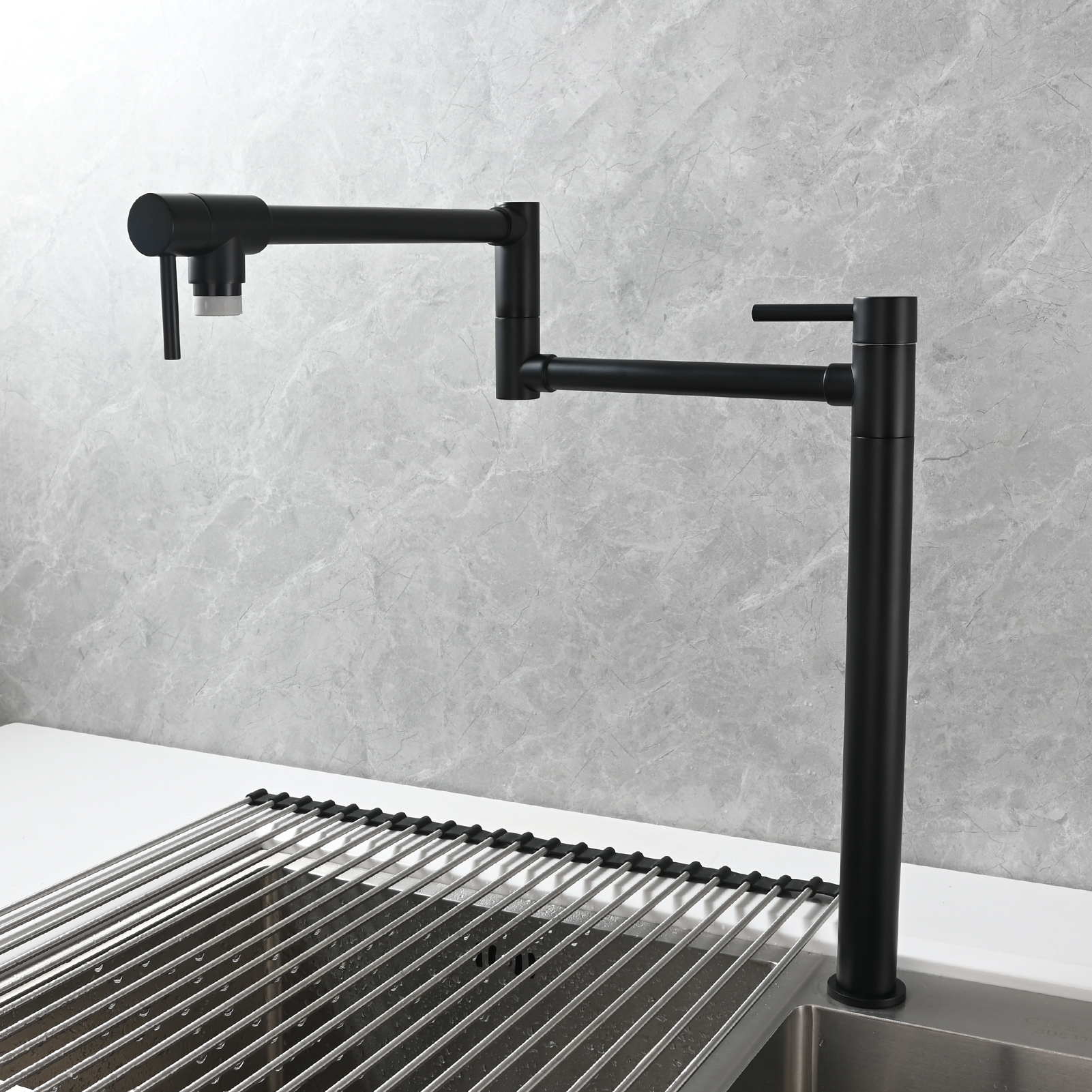 Tecmolog Brass Folding Faucet Single Cold Kitchen Tap with Double Joint Swing Arms