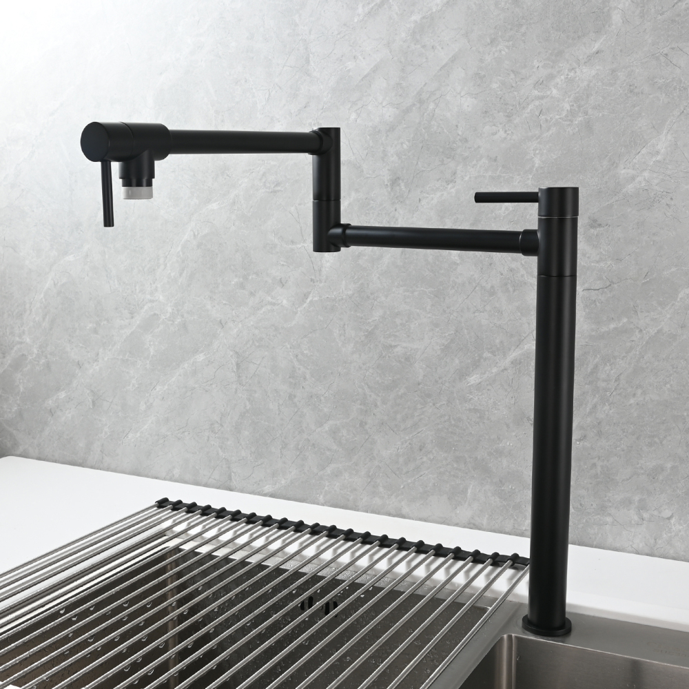 Tecmolog Brass Folding Faucet Single Cold Kitchen Tap with Double Joint Swing Arms