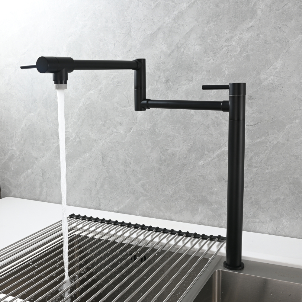 Tecmolog Brass Folding Faucet Single Cold Kitchen Tap with Double Joint Swing Arms