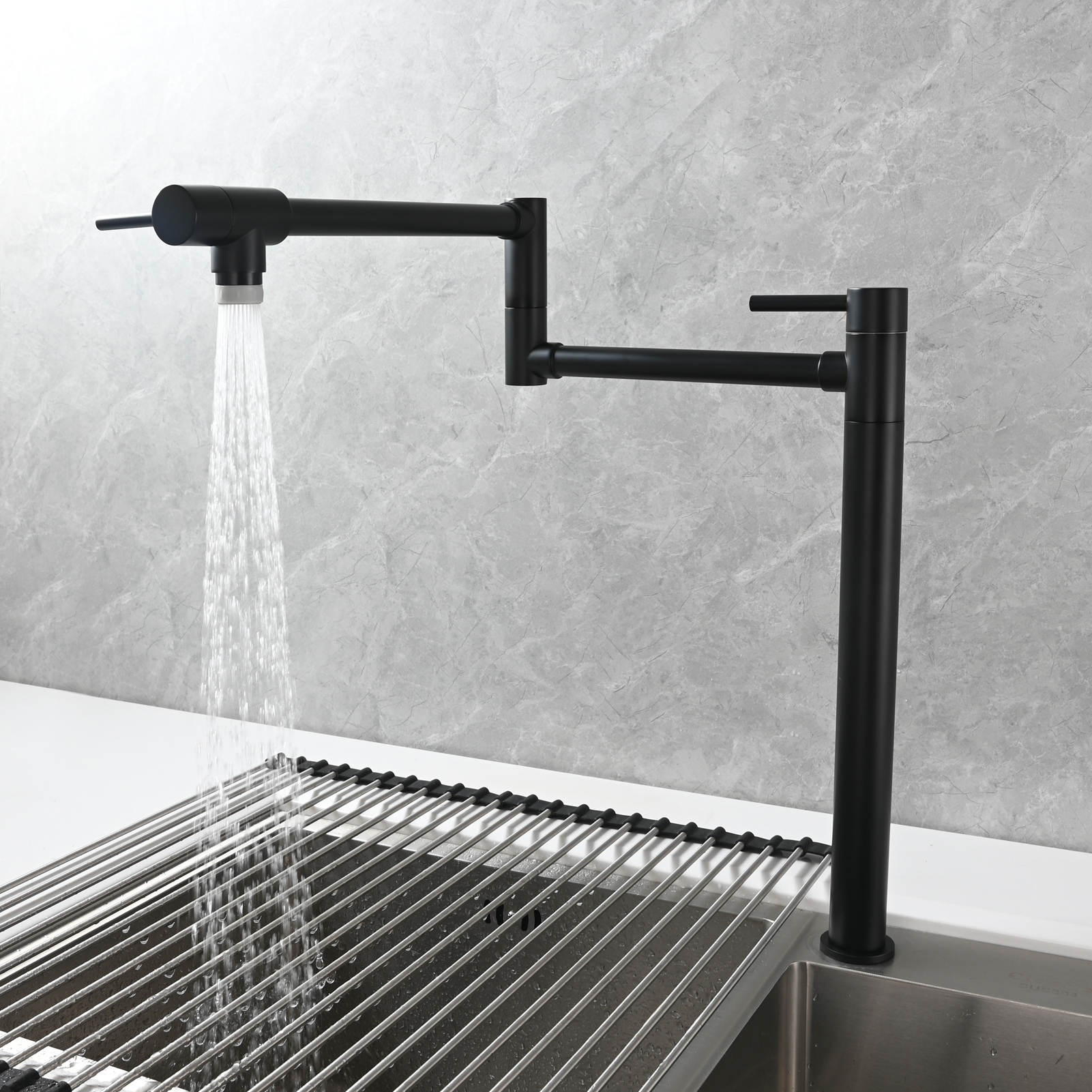 Tecmolog Brass Folding Faucet Single Cold Kitchen Tap with Double Joint Swing Arms
