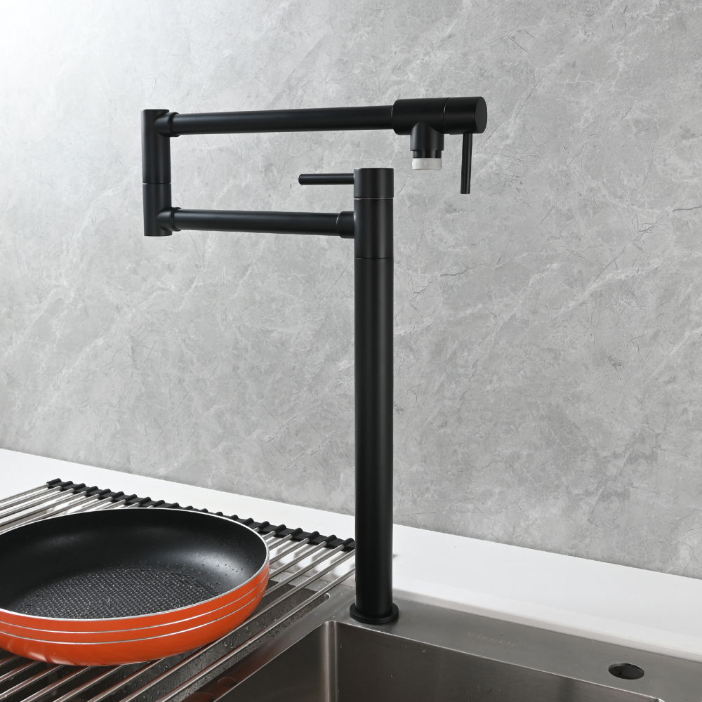 Tecmolog Brass Folding Faucet Single Cold Kitchen Tap with Double Joint Swing Arms