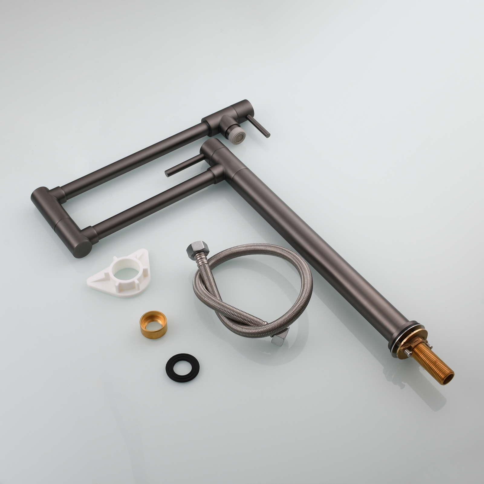 Tecmolog Brass Folding Faucet Single Cold Kitchen Tap with Double Joint Swing Arms