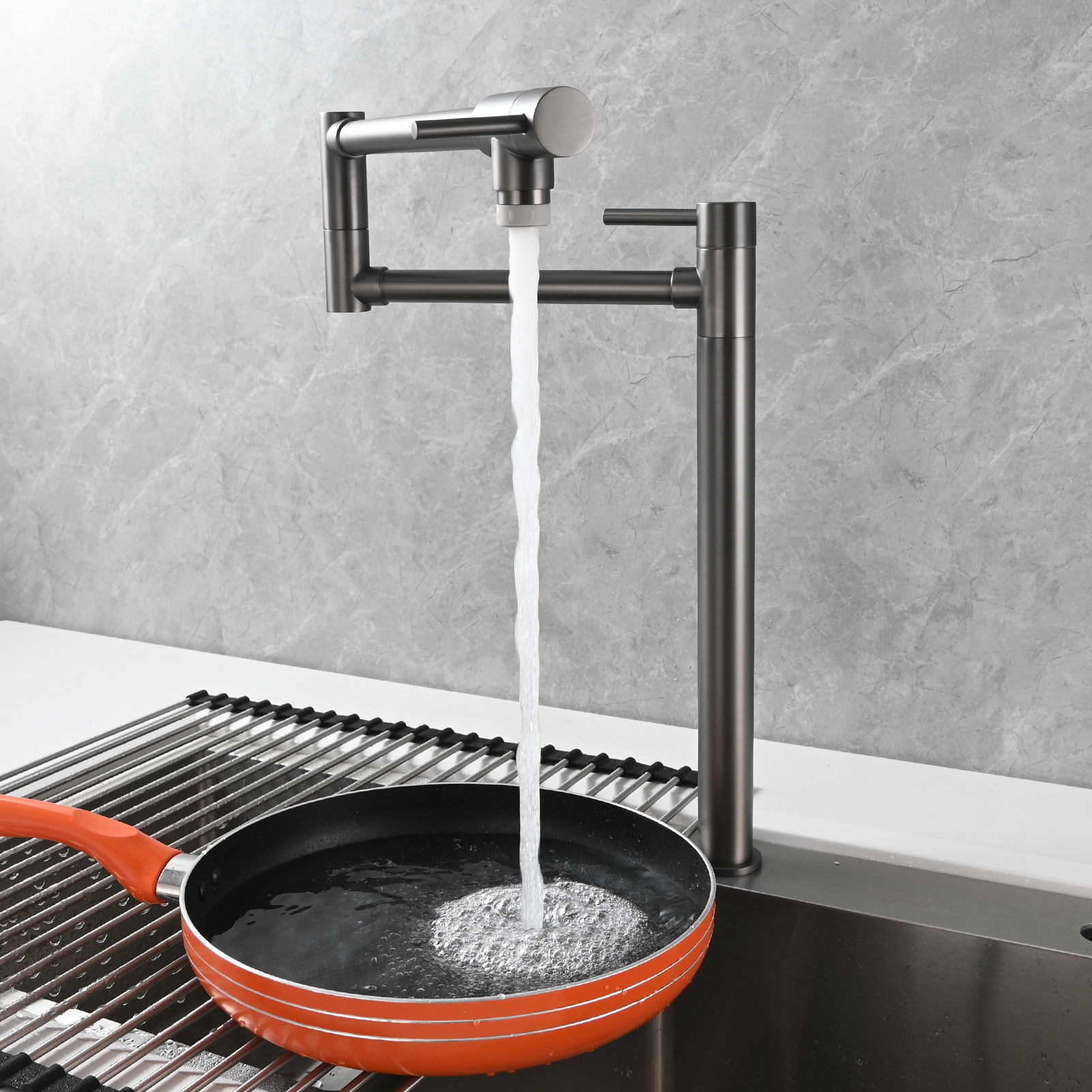 Tecmolog Brass Folding Faucet Single Cold Kitchen Tap with Double Joint Swing Arms