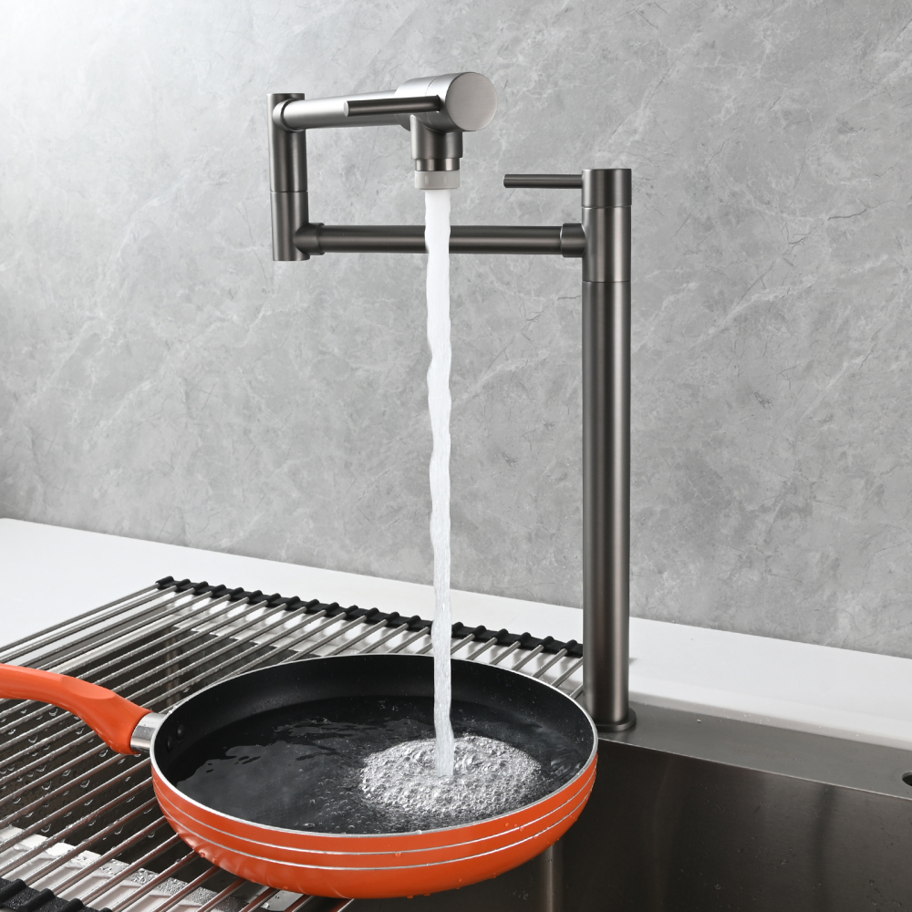 Tecmolog Brass Folding Faucet Single Cold Kitchen Tap with Double Joint Swing Arms