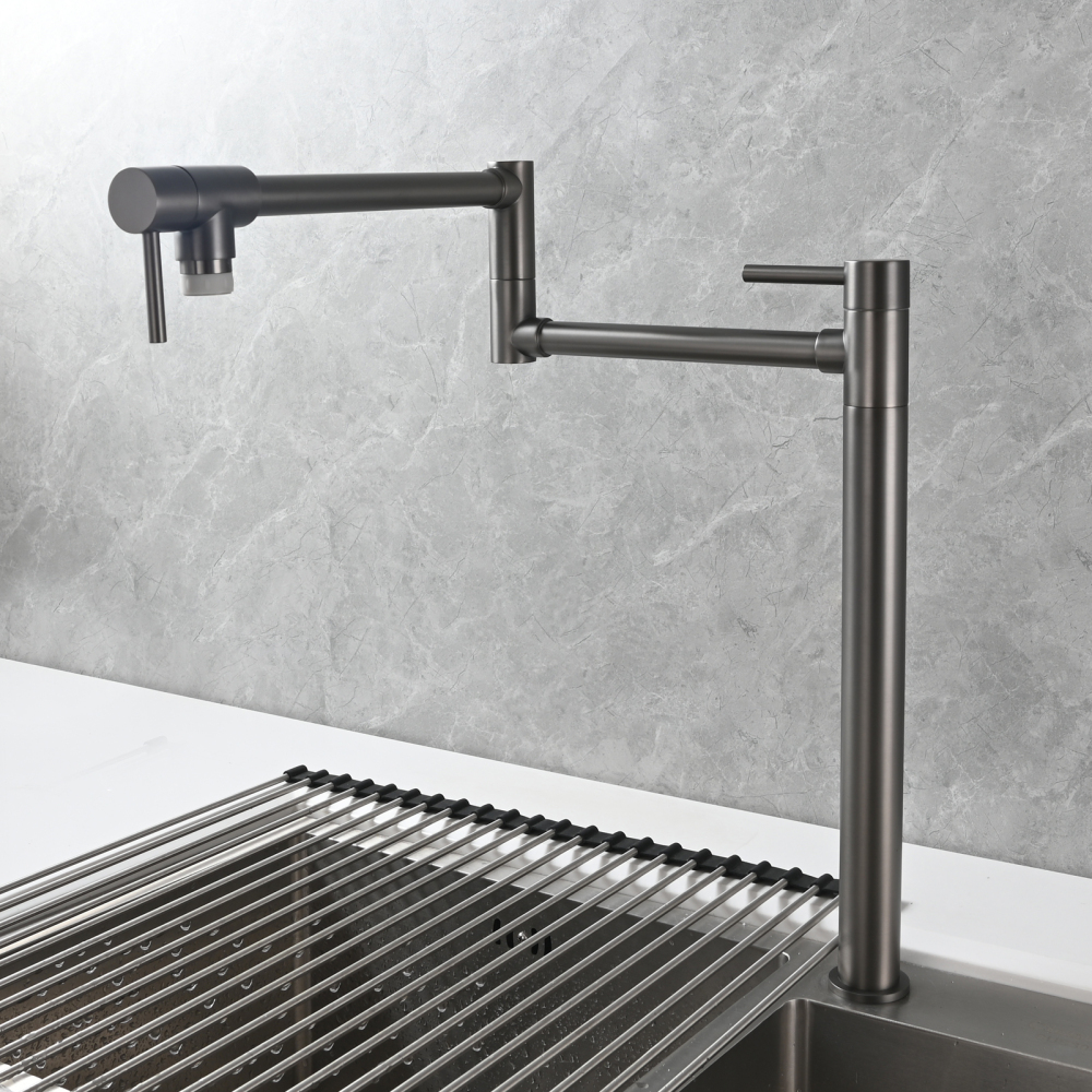 Tecmolog Brass Folding Faucet Single Cold Kitchen Tap with Double Joint Swing Arms
