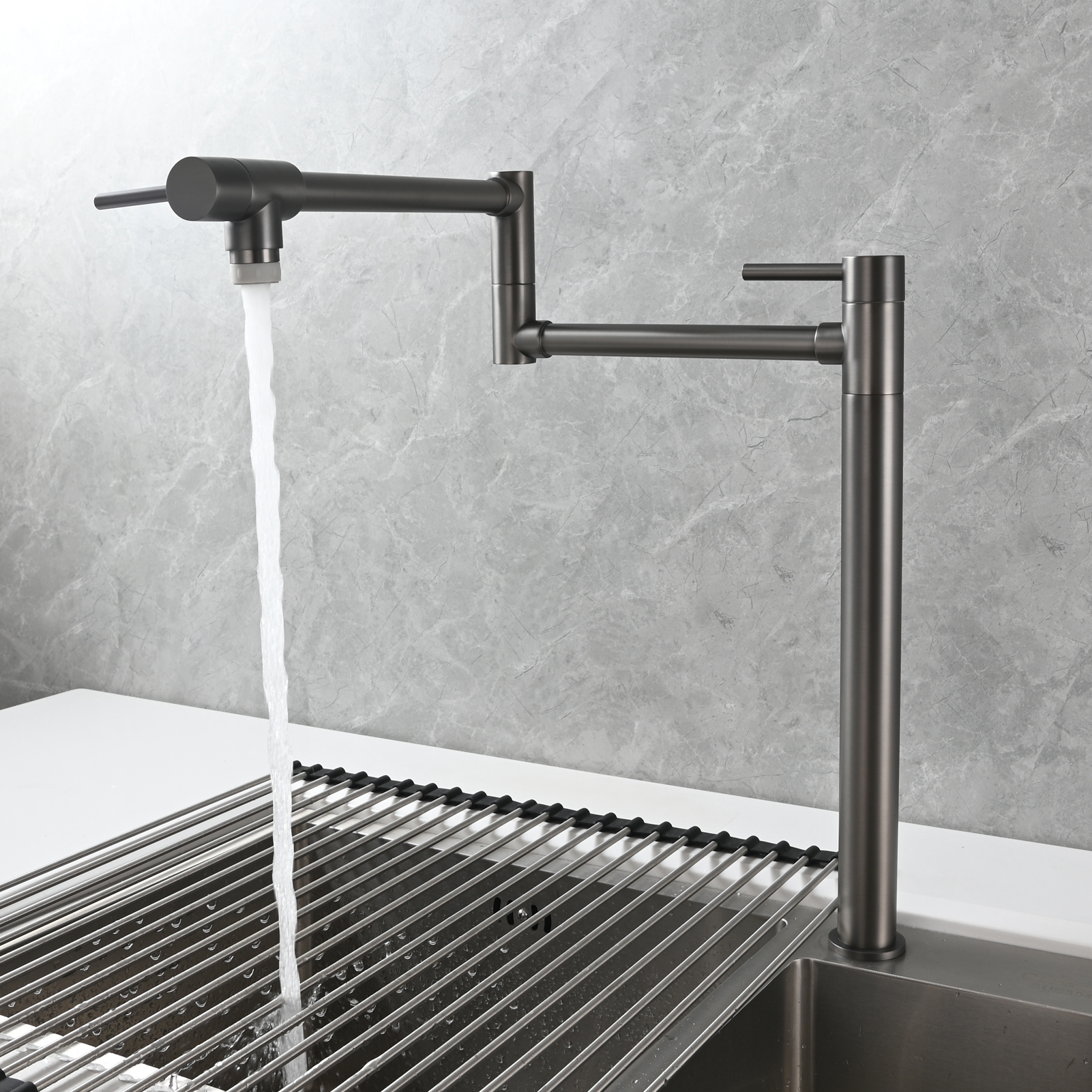 Tecmolog Brass Folding Faucet Single Cold Kitchen Tap with Double Joint Swing Arms