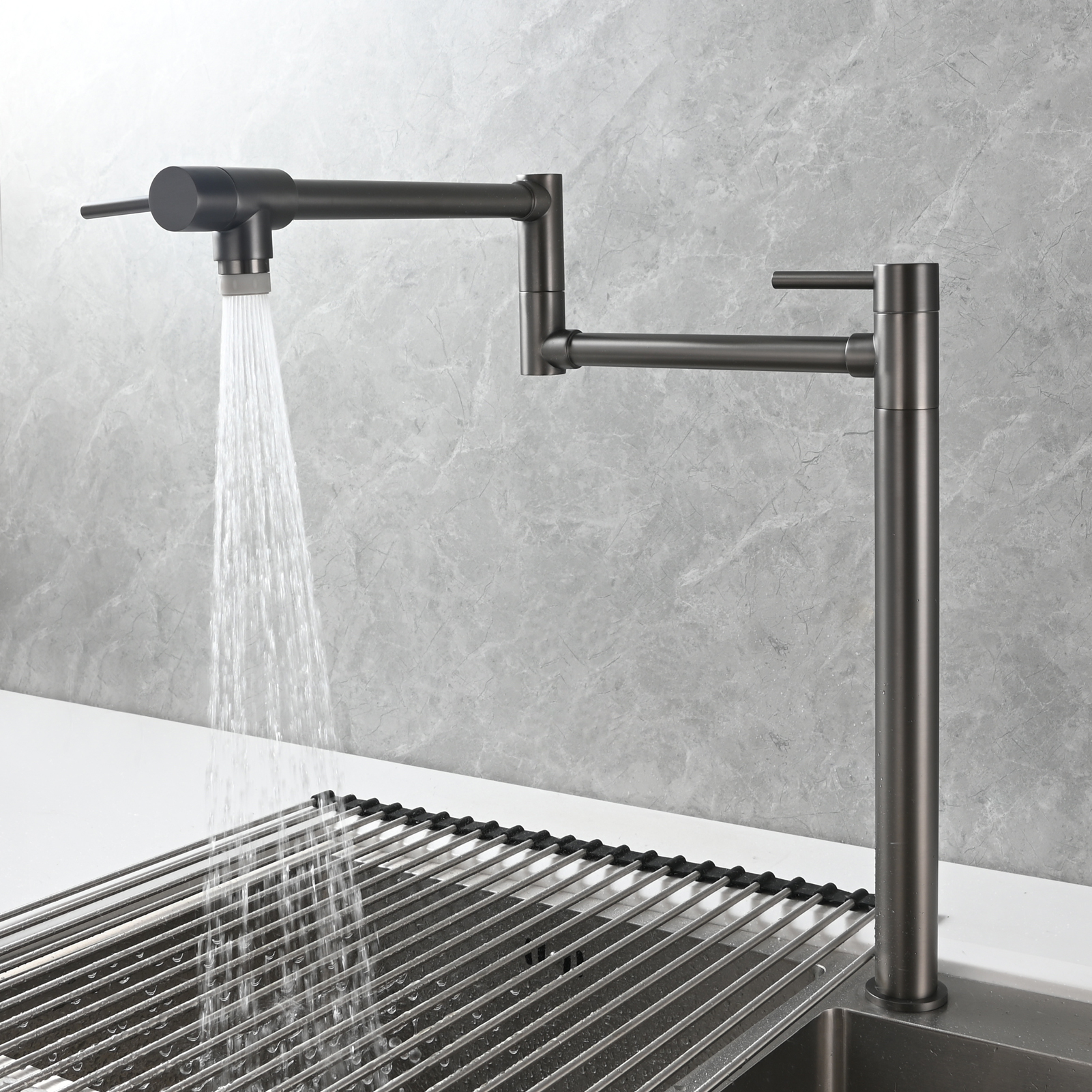 Tecmolog Brass Folding Faucet Single Cold Kitchen Tap with Double Joint Swing Arms