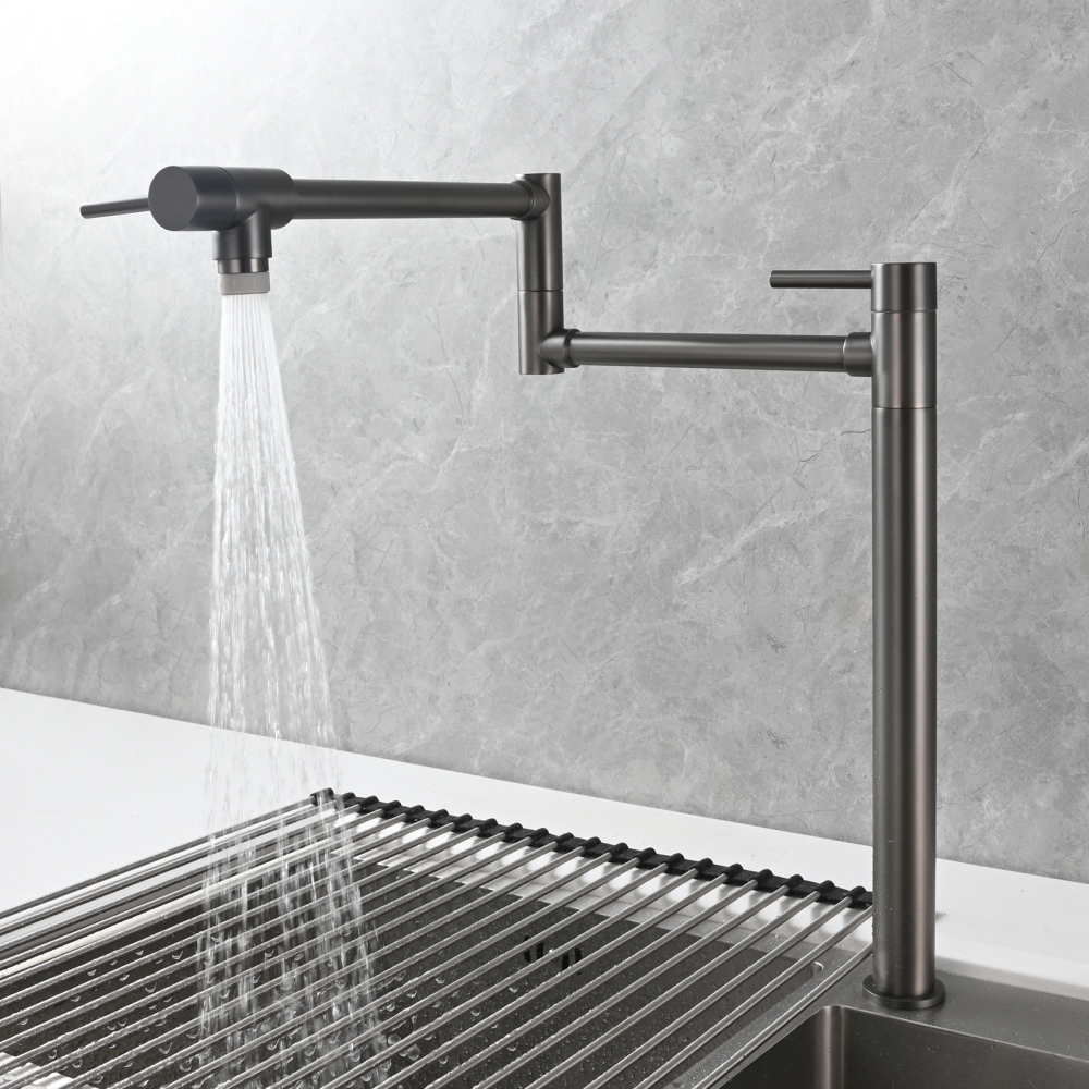 Tecmolog Brass Folding Faucet Single Cold Kitchen Tap with Double Joint Swing Arms
