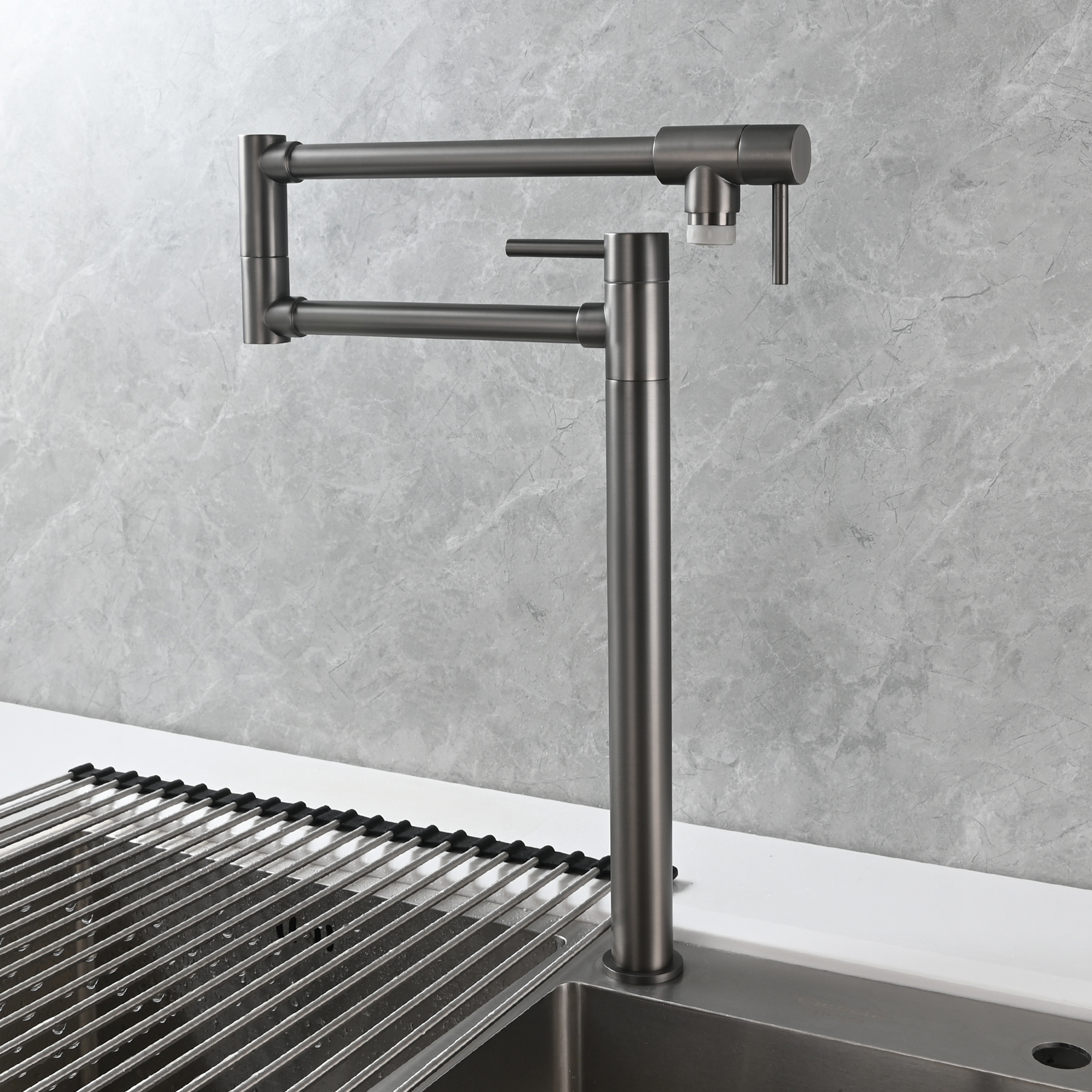 Tecmolog Brass Folding Faucet Single Cold Kitchen Tap with Double Joint Swing Arms