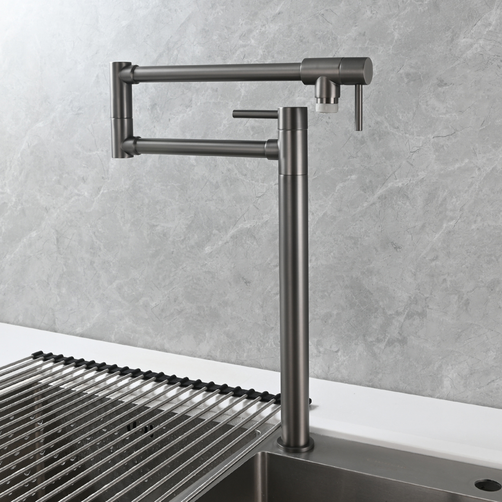 Tecmolog Brass Folding Faucet Single Cold Kitchen Tap with Double Joint Swing Arms