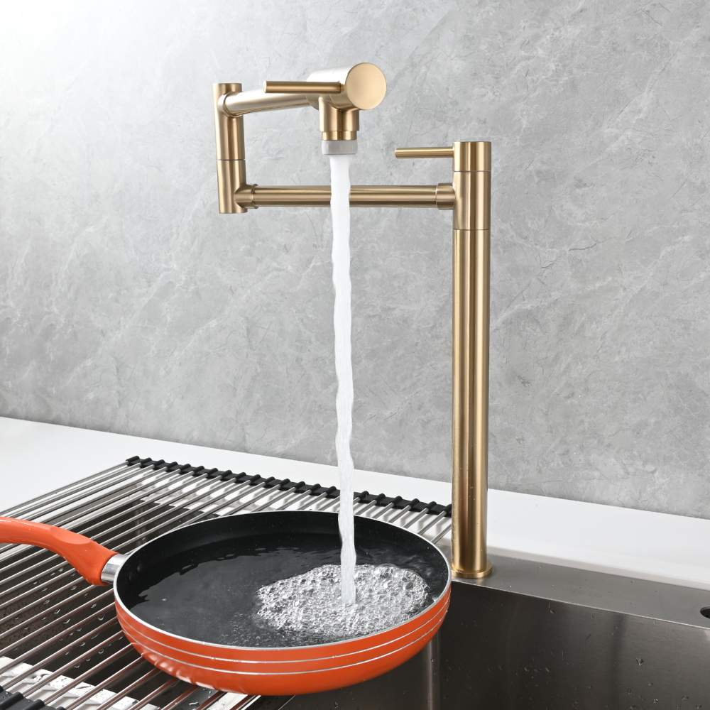 Tecmolog Brass Folding Faucet Single Cold Kitchen Tap with Double Joint Swing Arms
