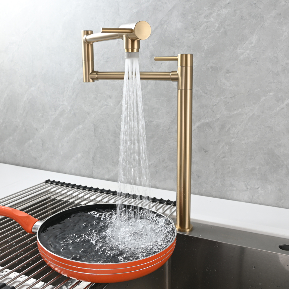 Tecmolog Brass Folding Faucet Single Cold Kitchen Tap with Double Joint Swing Arms