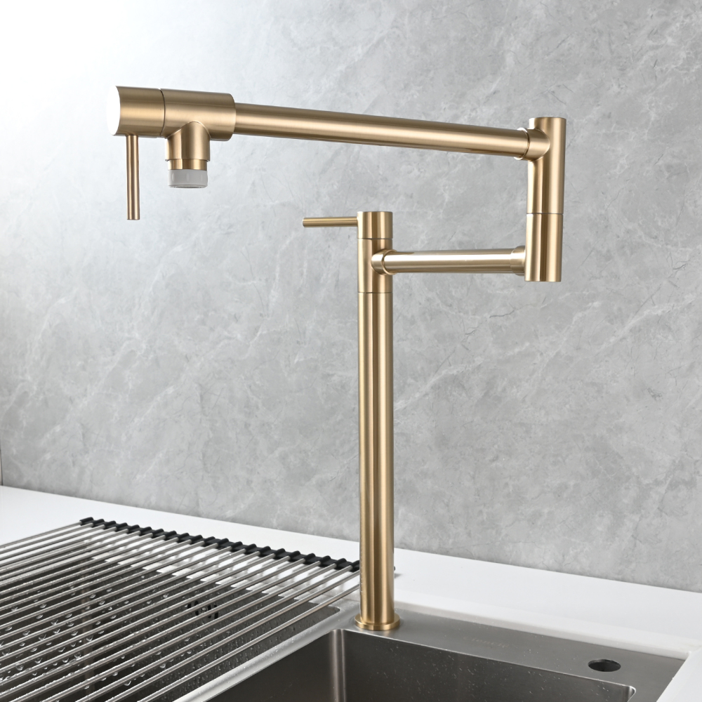 Tecmolog Brass Folding Faucet Single Cold Kitchen Tap with Double Joint Swing Arms
