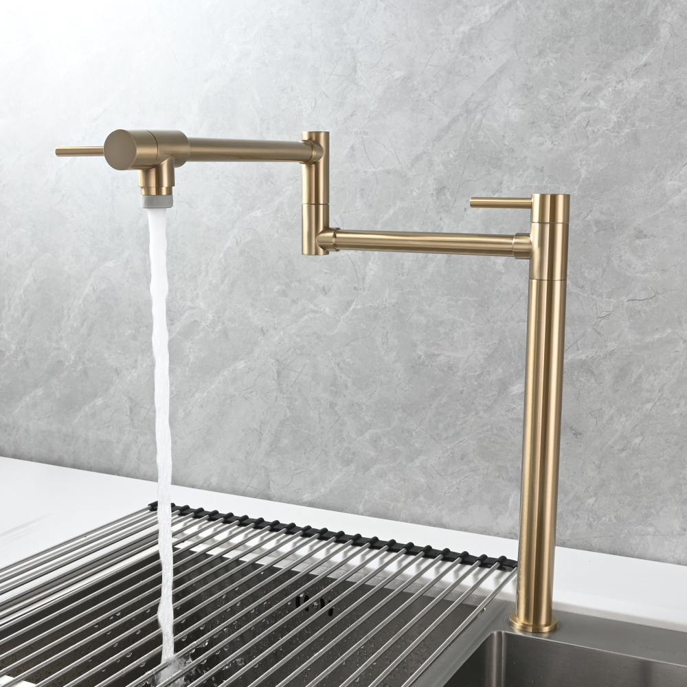 Tecmolog Brass Folding Faucet Single Cold Kitchen Tap with Double Joint Swing Arms