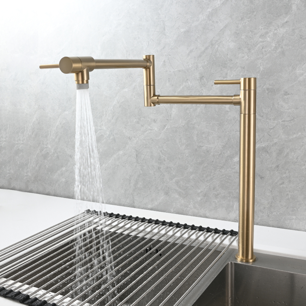 Tecmolog Brass Folding Faucet Single Cold Kitchen Tap with Double Joint Swing Arms