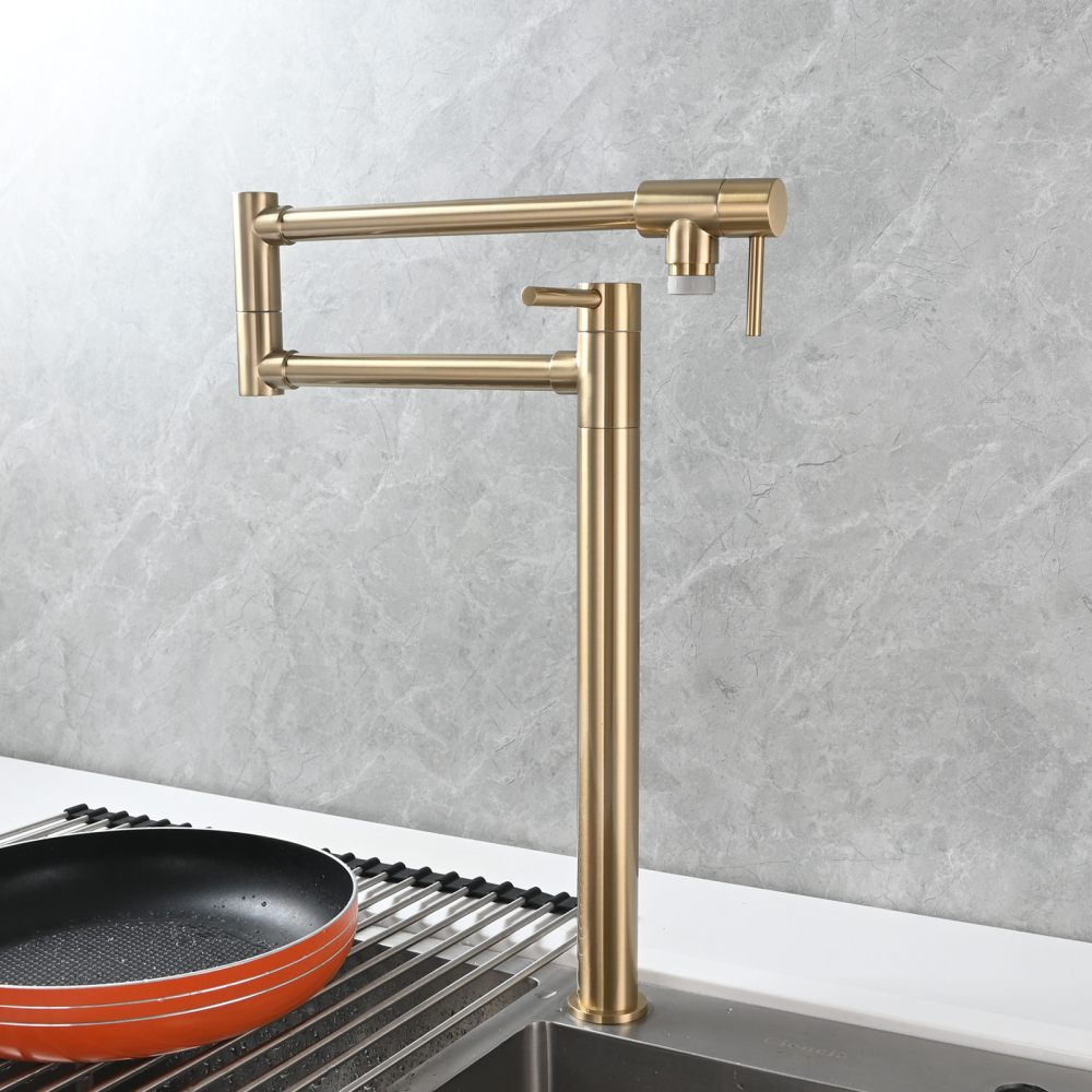 Tecmolog Brass Folding Faucet Single Cold Kitchen Tap with Double Joint Swing Arms